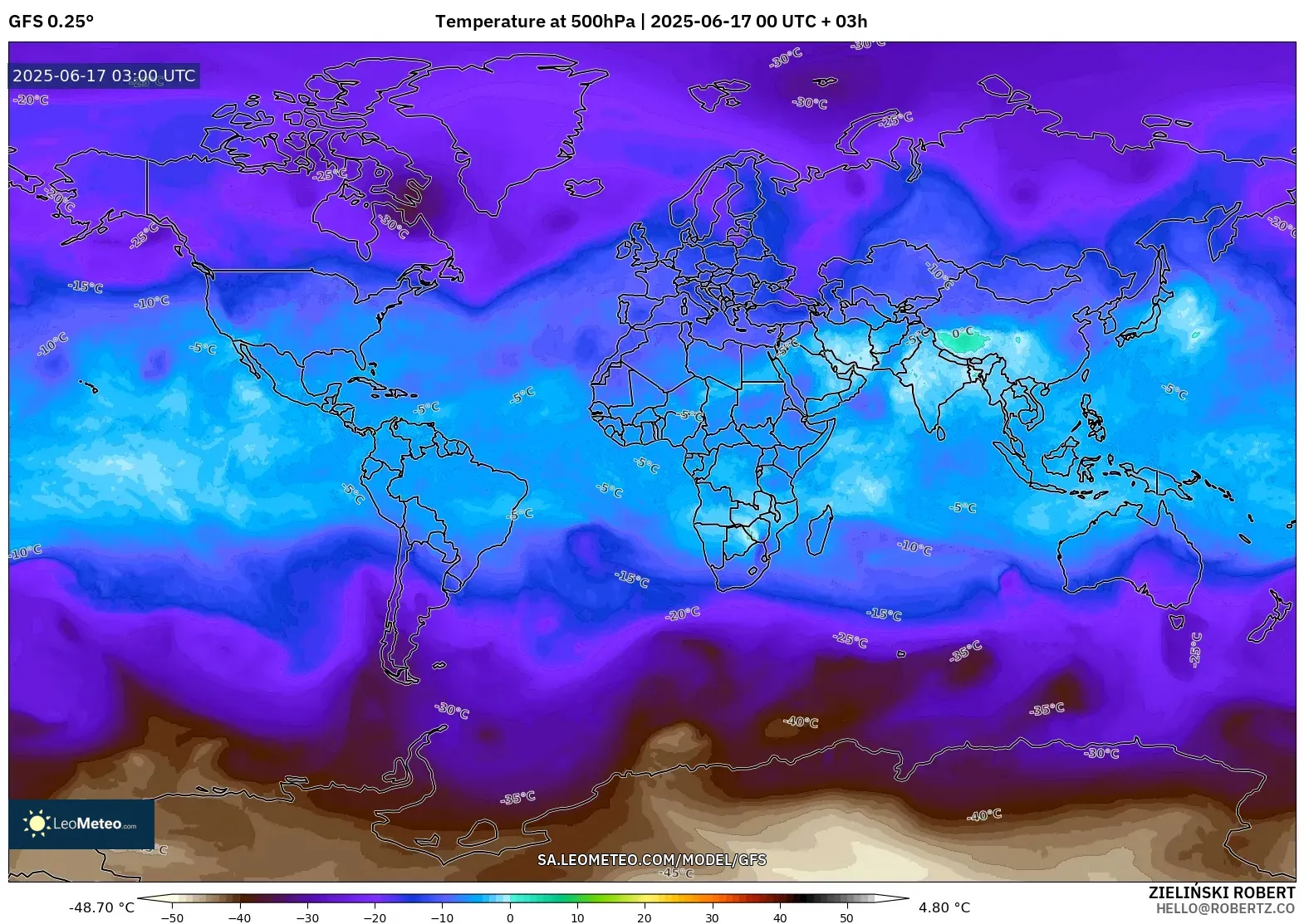 GFS model - Dunia, Suhu 500 hPa GFS model - Dunia, Suhu 500 hPa