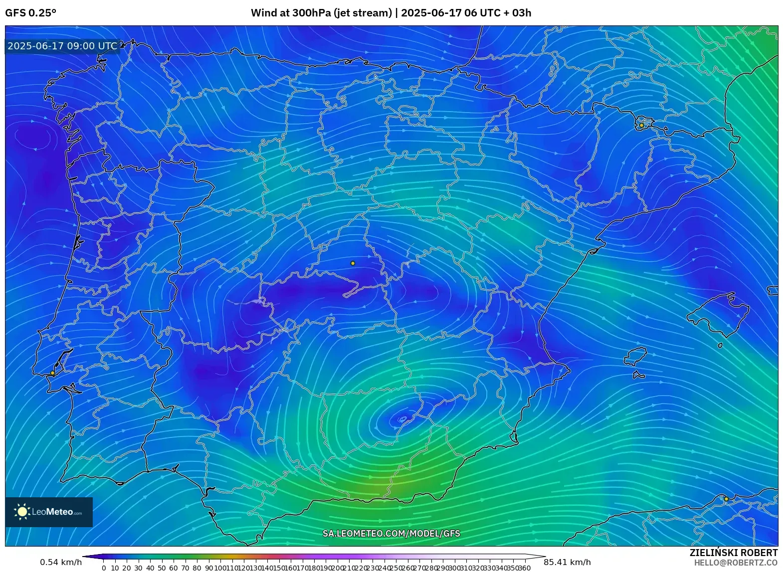 GFS model - Spain, Wind at 300hPa (jet stream) GFS model - Spain, Wind at 300hPa (jet stream)