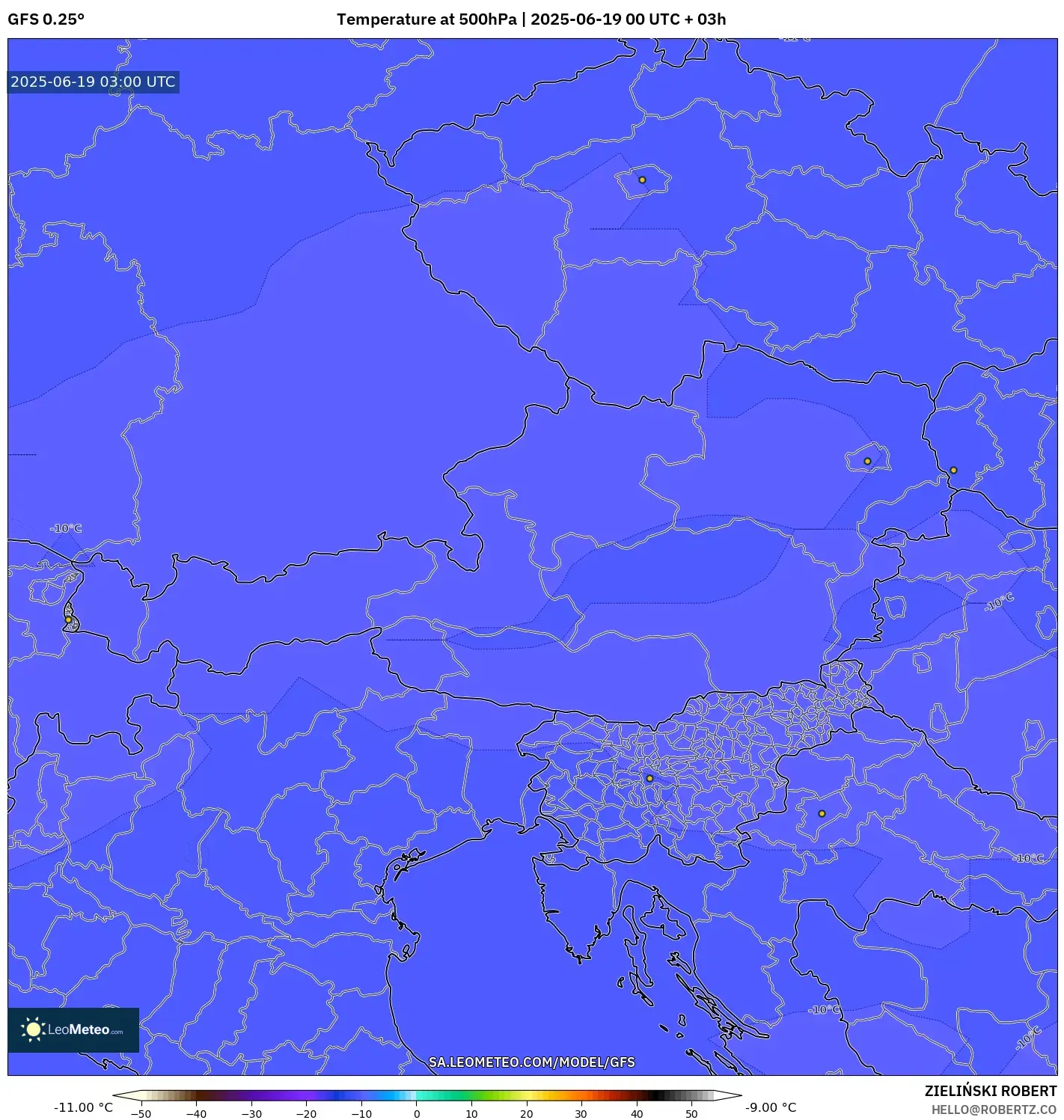 GFS model - Austria, Temperature at 500hPa GFS model - Austria, Temperature at 500hPa