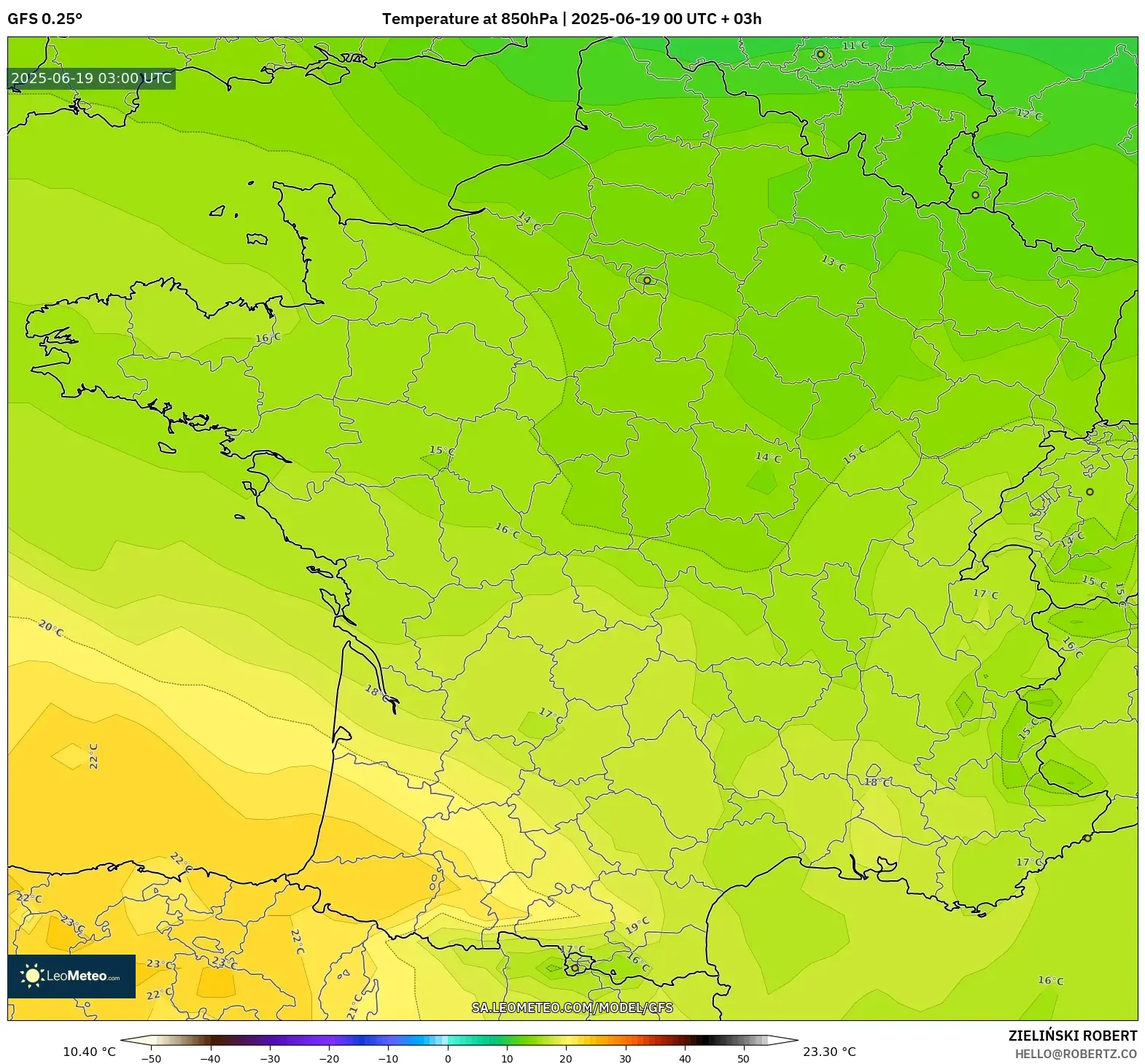 GFS model - France, Temperature at 850hPa GFS model - France, Temperature at 850hPa