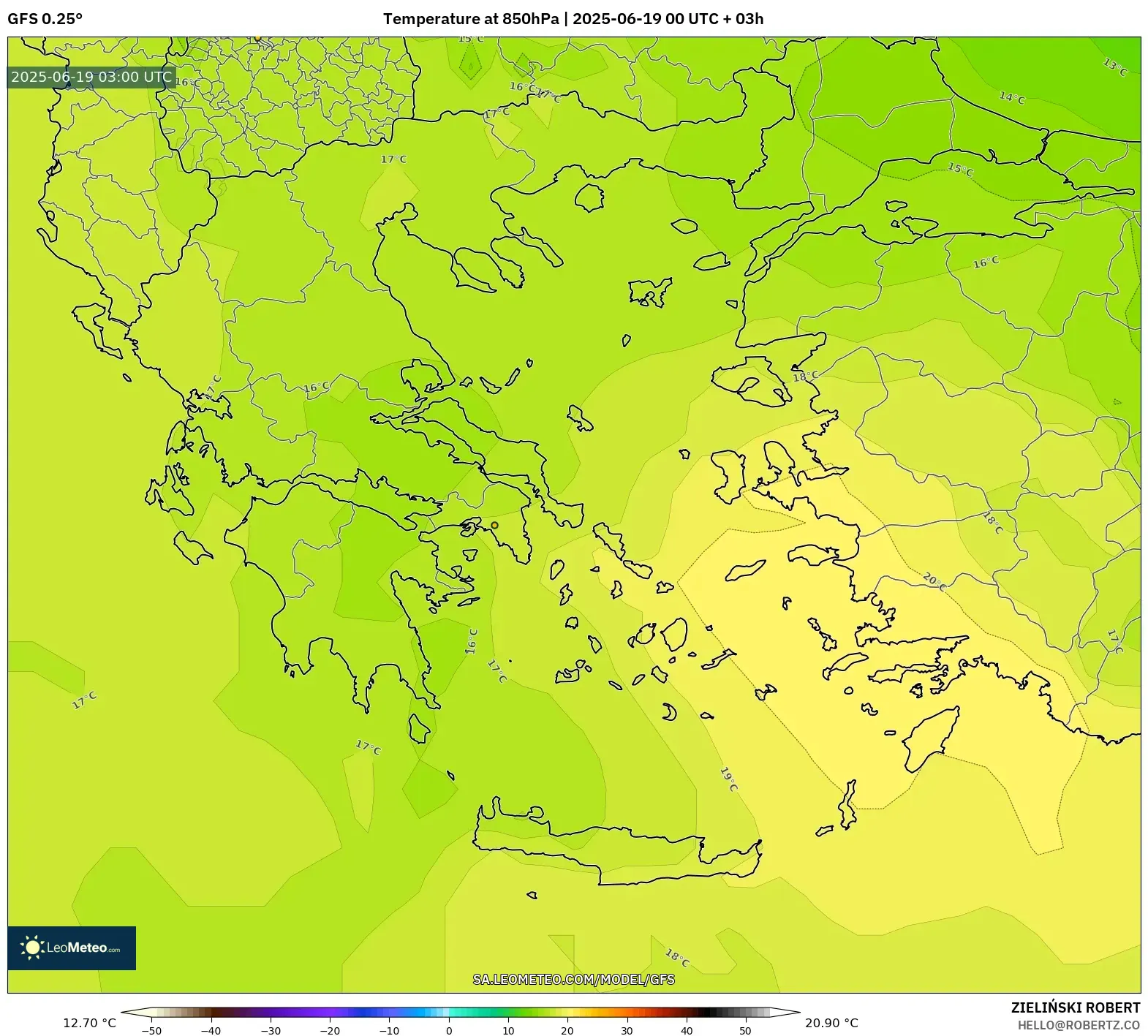 GFS model - Greece, Temperature at 850hPa GFS model - Greece, Temperature at 850hPa