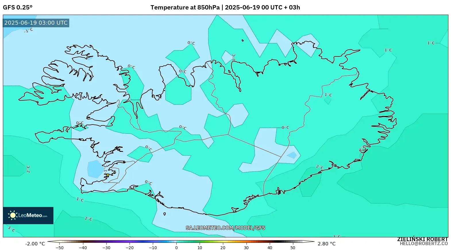 GFS model - Iceland, Temperature at 850hPa GFS model - Iceland, Temperature at 850hPa