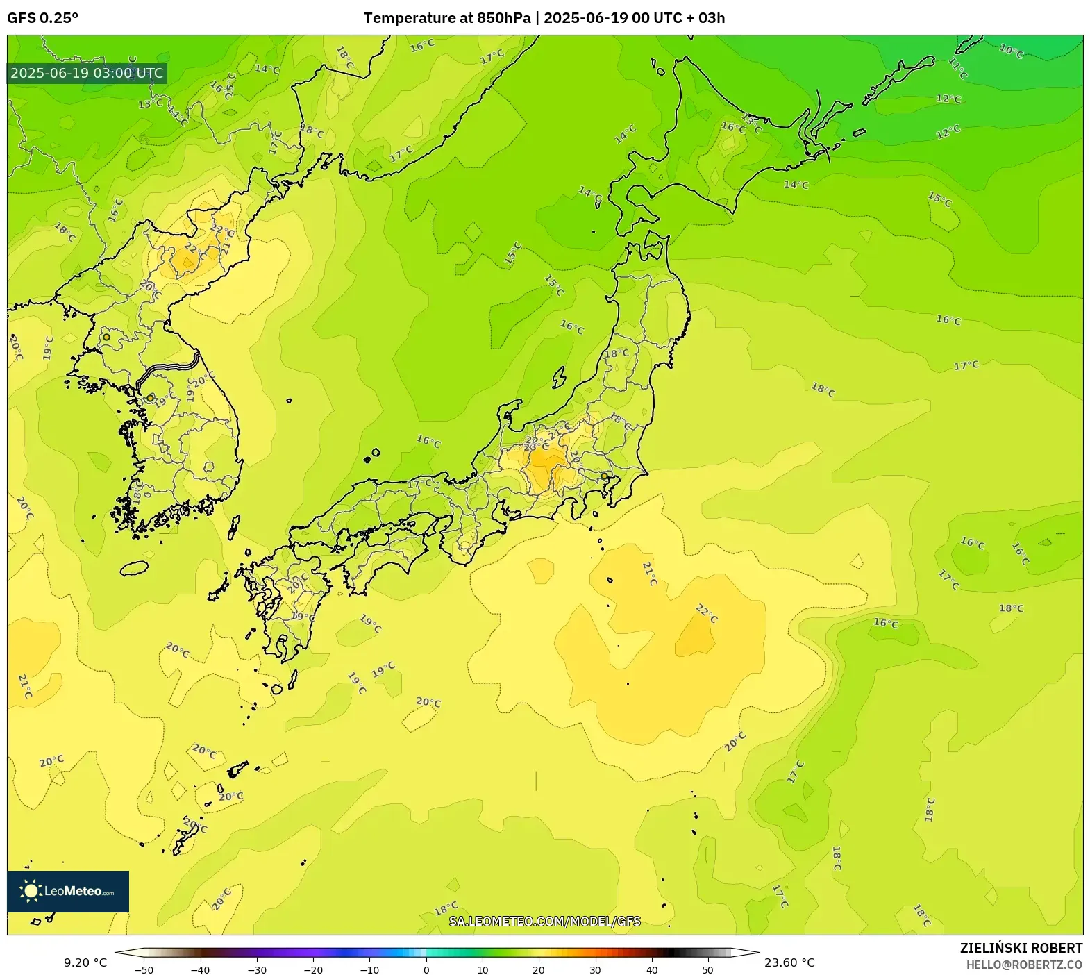 GFS model - Japan, Temperature at 850hPa GFS model - Japan, Temperature at 850hPa