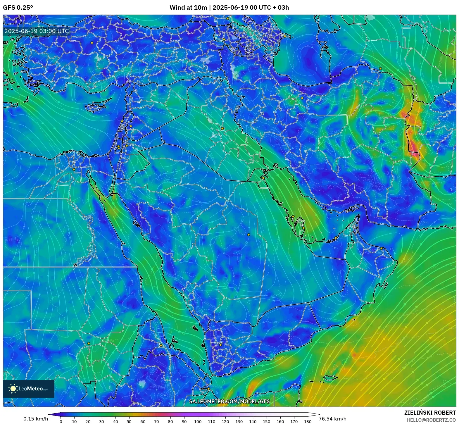 GFS model - Middle East, Wind at 10m GFS model - Middle East, Wind at 10m