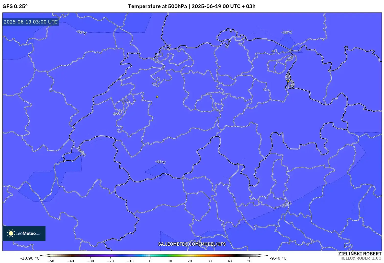 GFS model - Switzerland, Temperature at 500hPa GFS model - Switzerland, Temperature at 500hPa