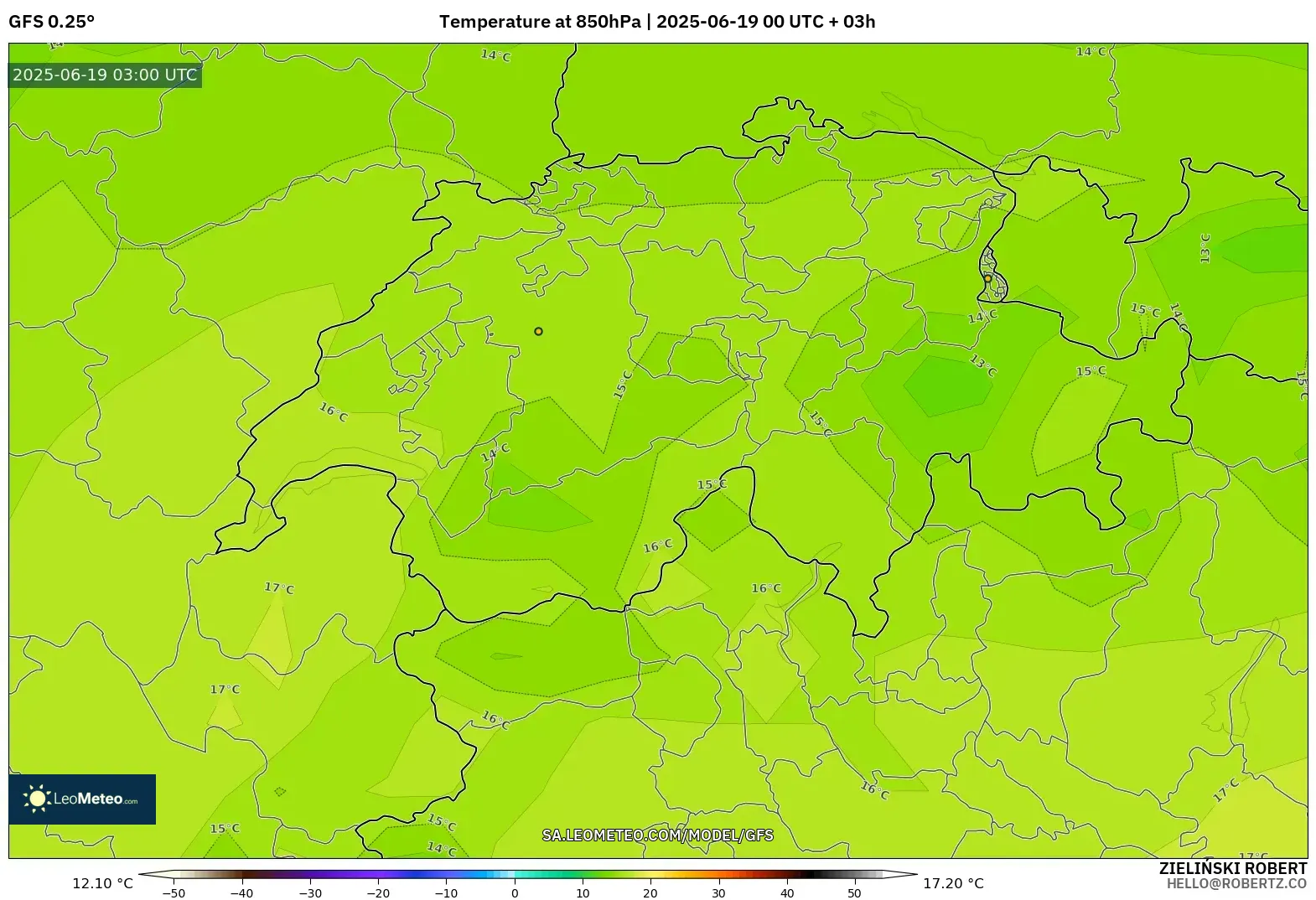 GFS model - Switzerland, Temperature at 850hPa GFS model - Switzerland, Temperature at 850hPa