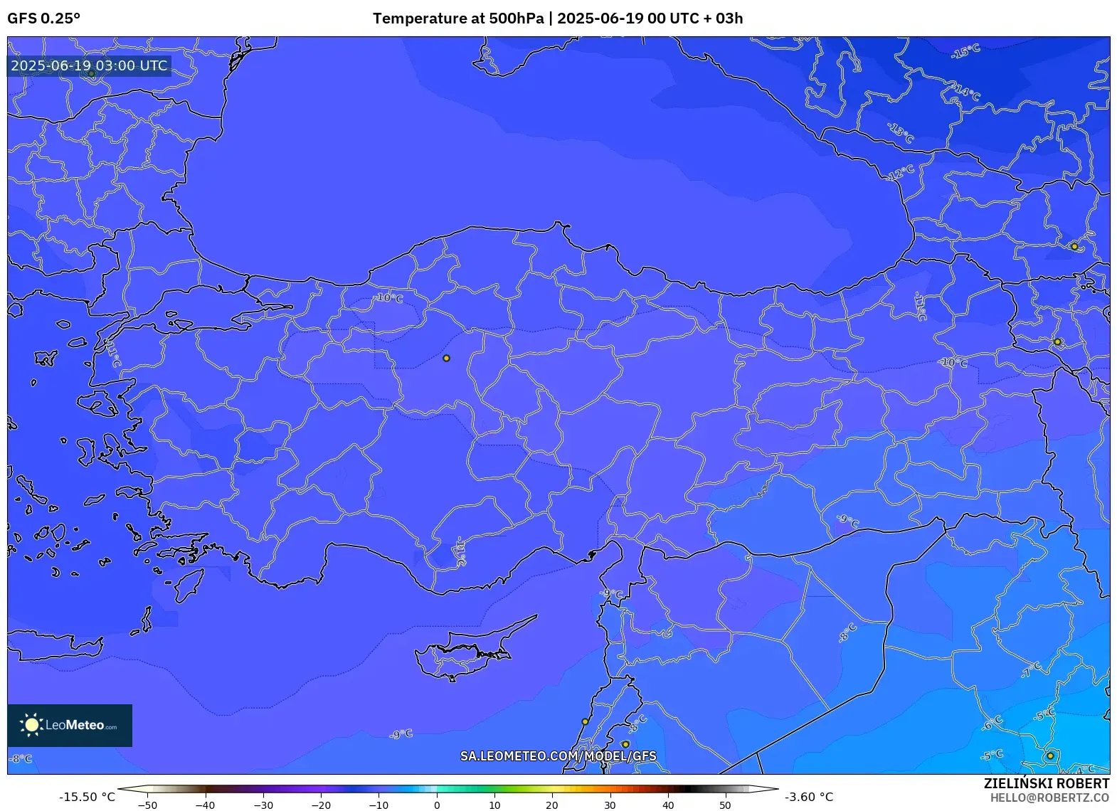 GFS model - Turkey, Temperature at 500hPa GFS model - Turkey, Temperature at 500hPa