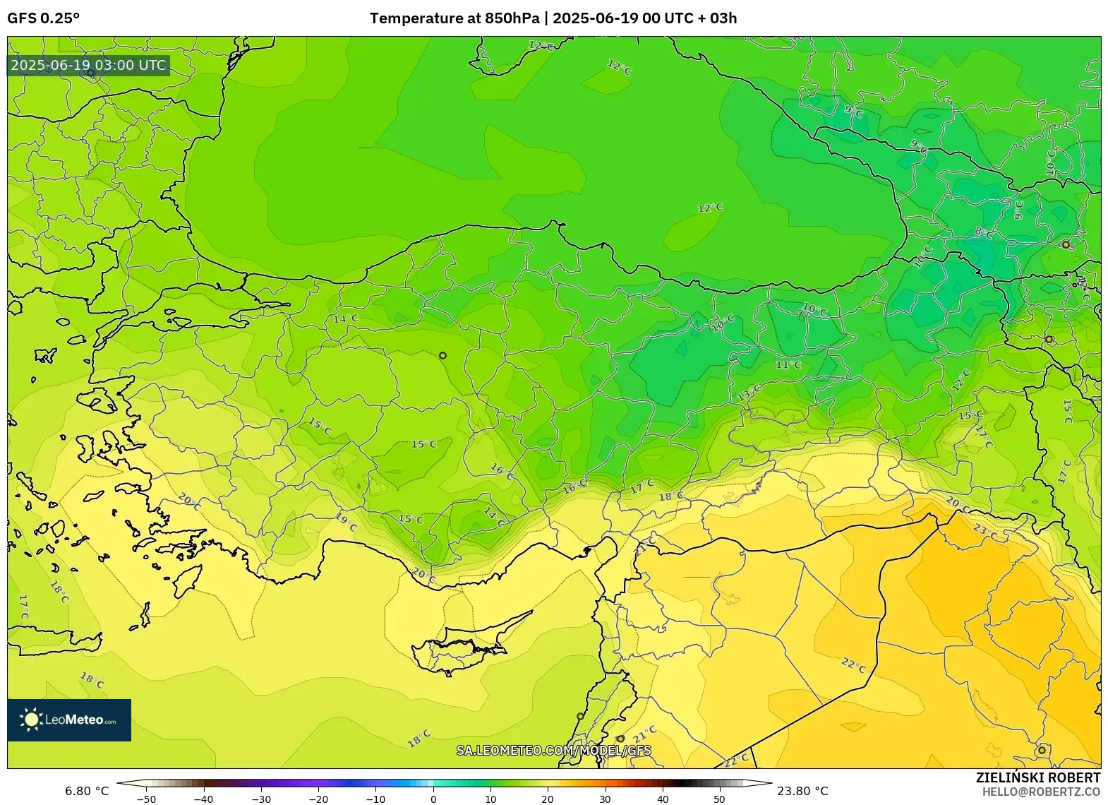 GFS model - Turkey, Temperature at 850hPa GFS model - Turkey, Temperature at 850hPa