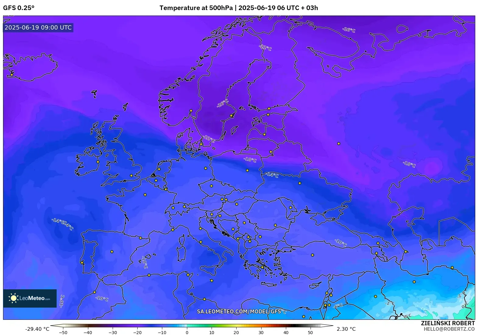 GFS model - Europe, Temperature at 500hPa GFS model - Europe, Temperature at 500hPa
