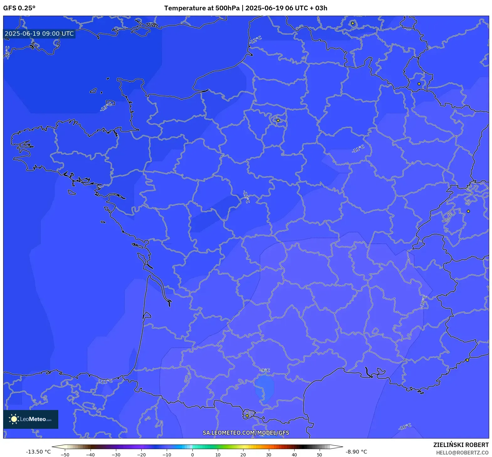 GFS model - France, Temperature at 500hPa GFS model - France, Temperature at 500hPa