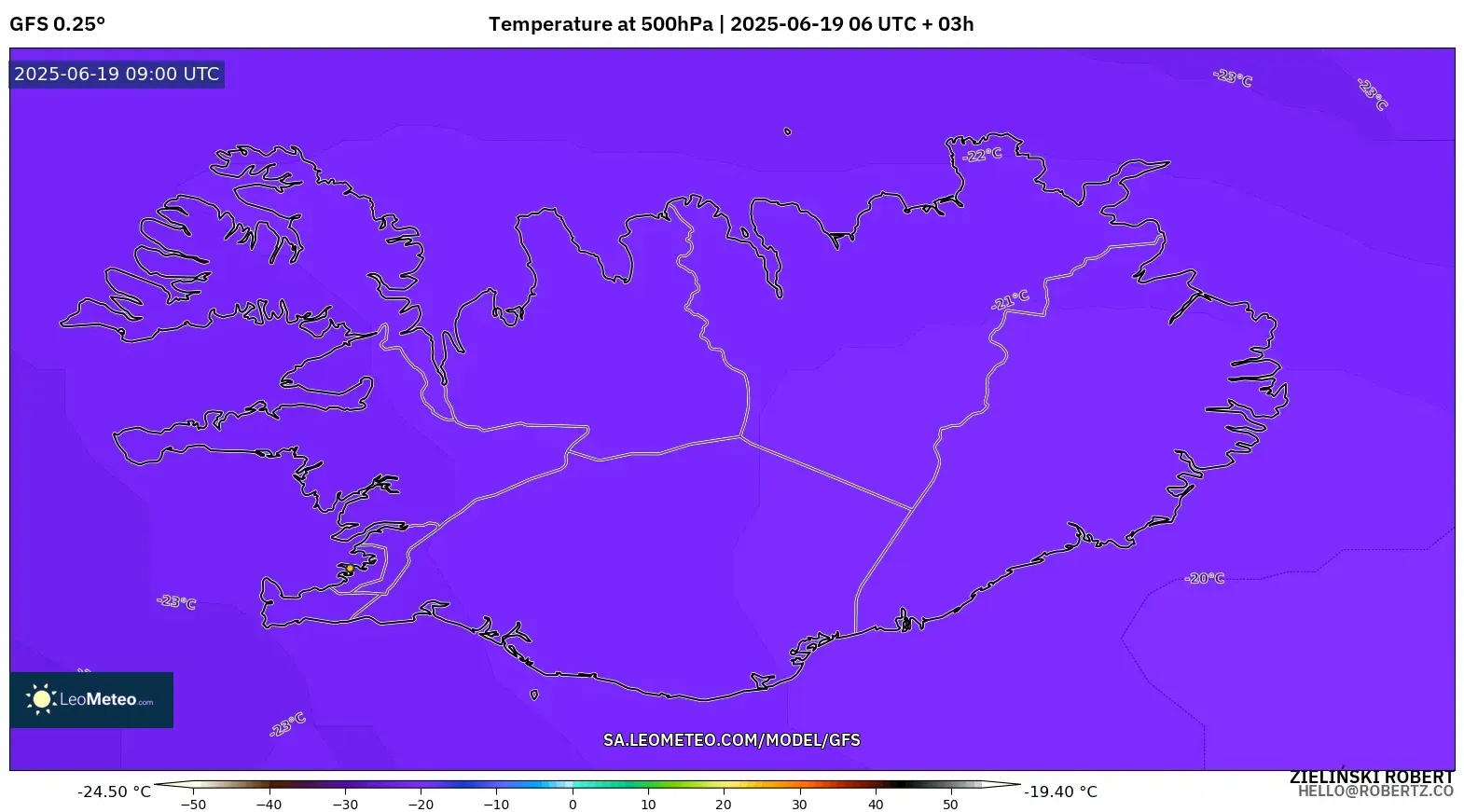 GFS model - Iceland, Temperature at 500hPa GFS model - Iceland, Temperature at 500hPa
