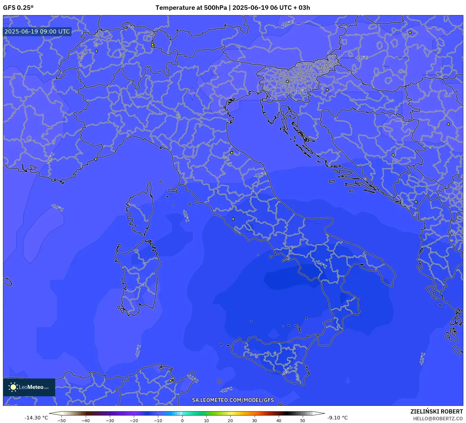GFS model - Italy, Temperature at 500hPa GFS model - Italy, Temperature at 500hPa