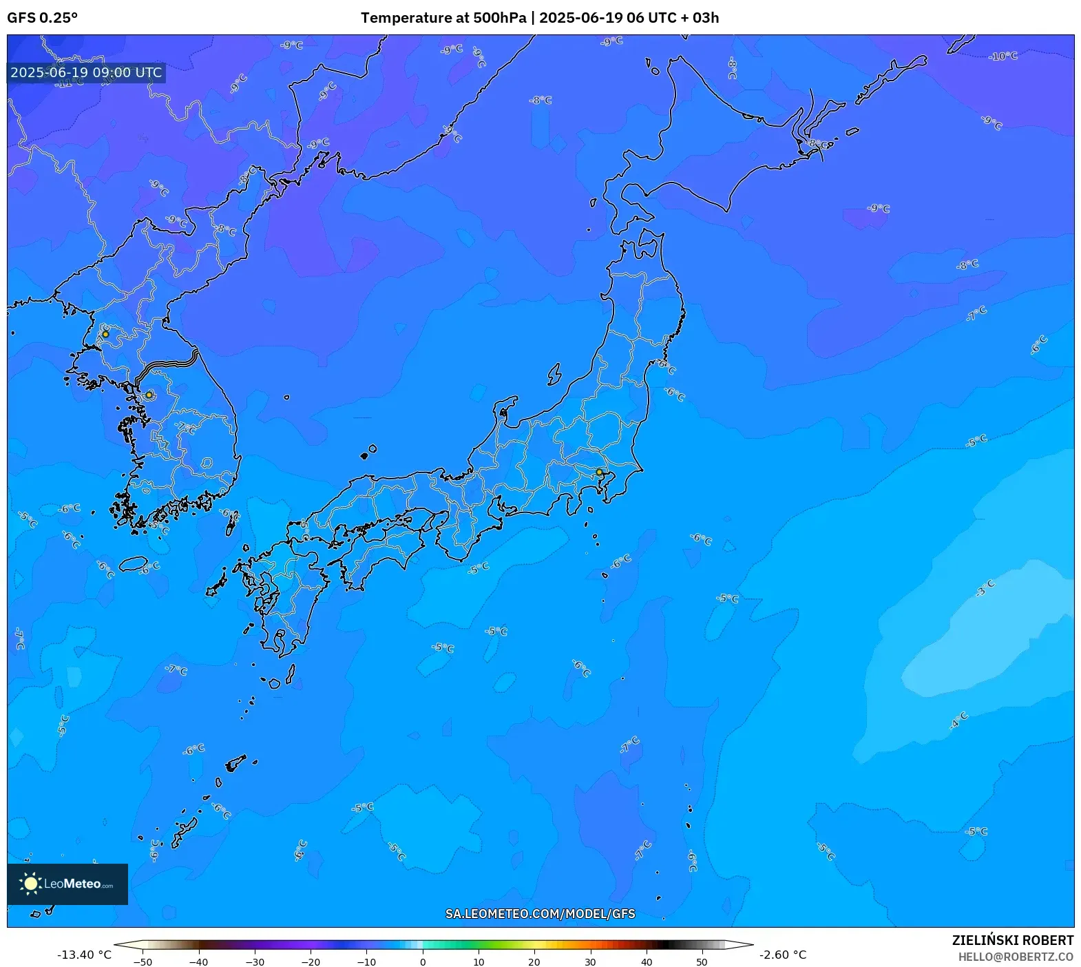 GFS model - Japan, Temperature at 500hPa GFS model - Japan, Temperature at 500hPa