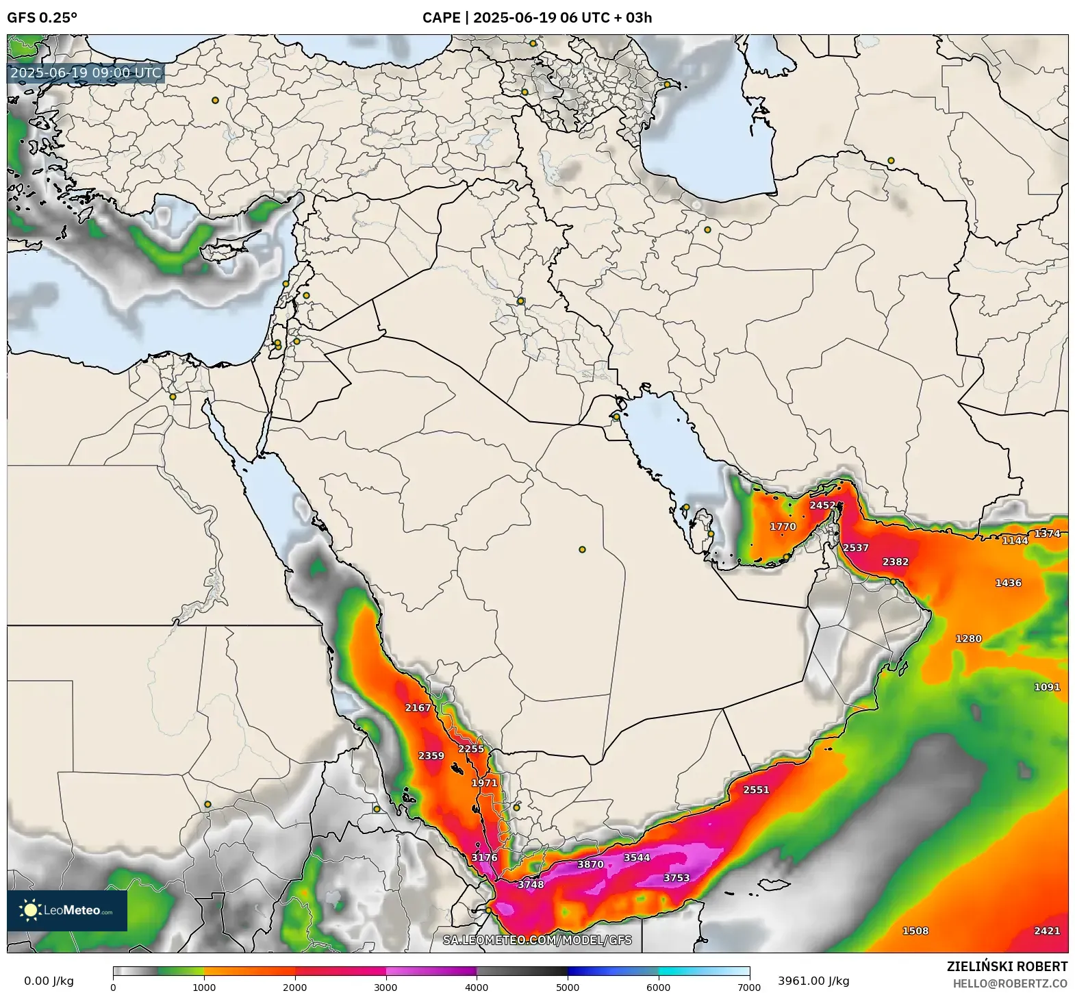 GFS model - Middle East, CAPE