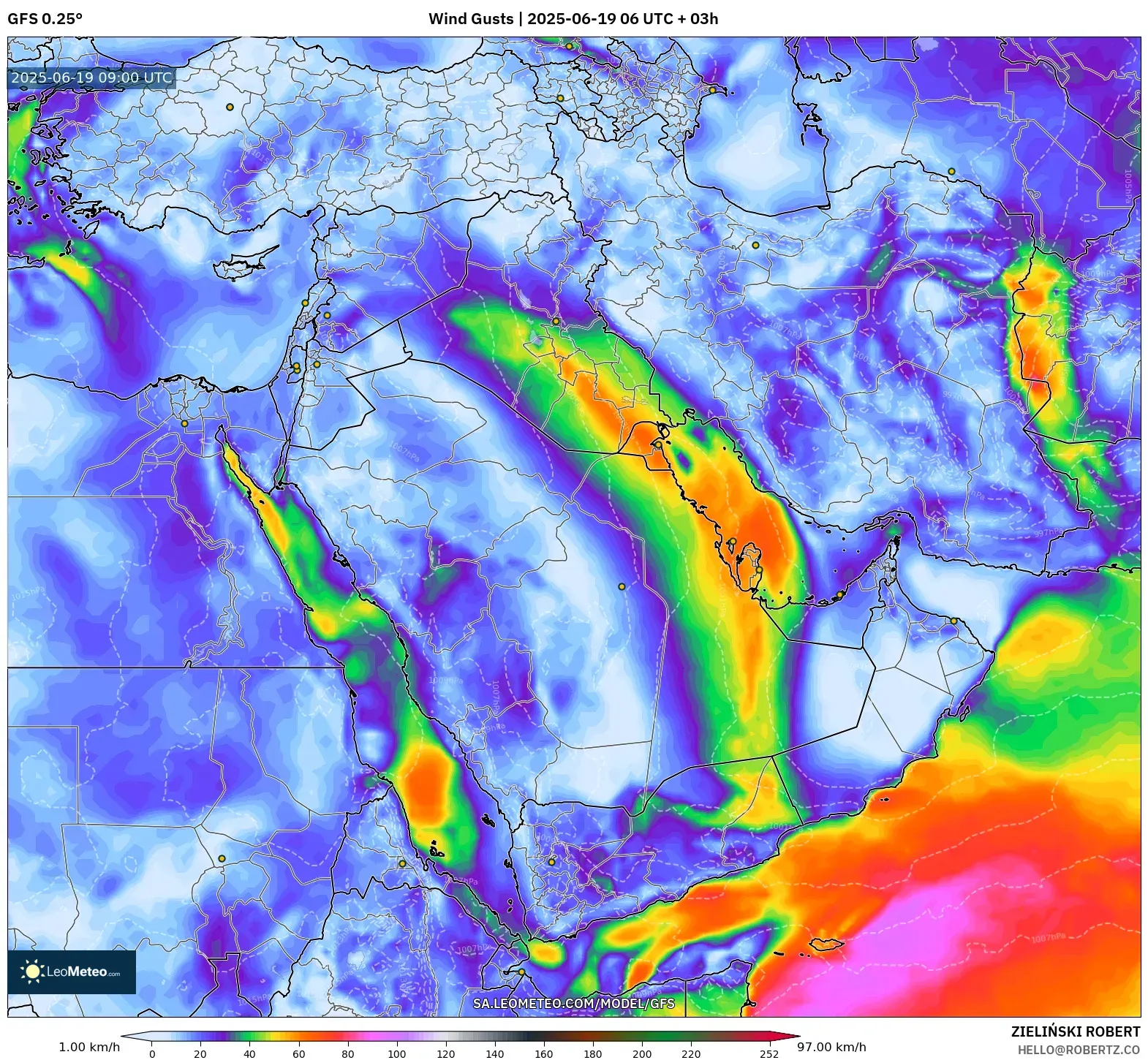 GFS model - Middle East, Wind Gusts GFS model - Middle East, Wind Gusts