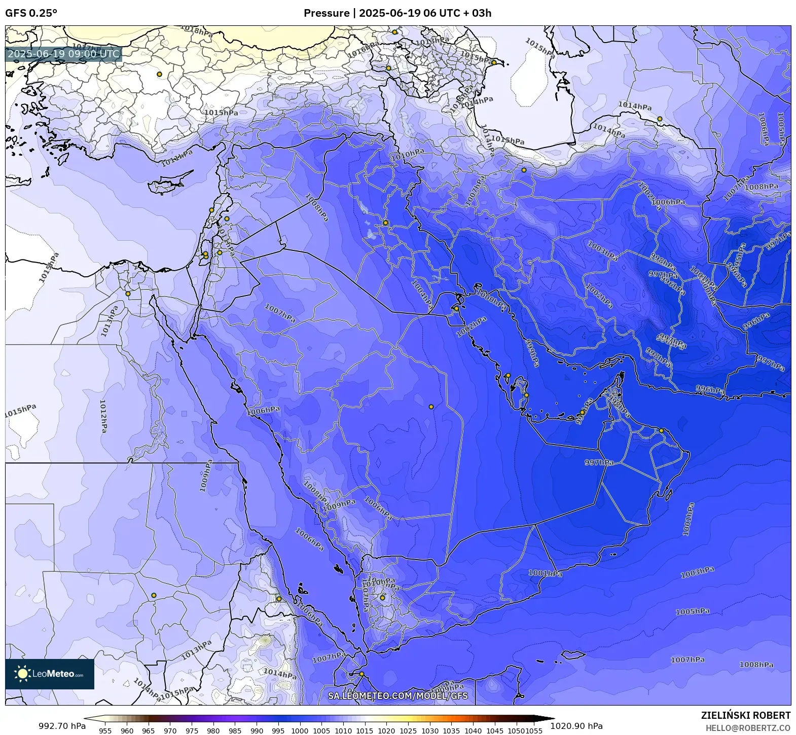 GFS model - Middle East, Pressure GFS model - Middle East, Pressure