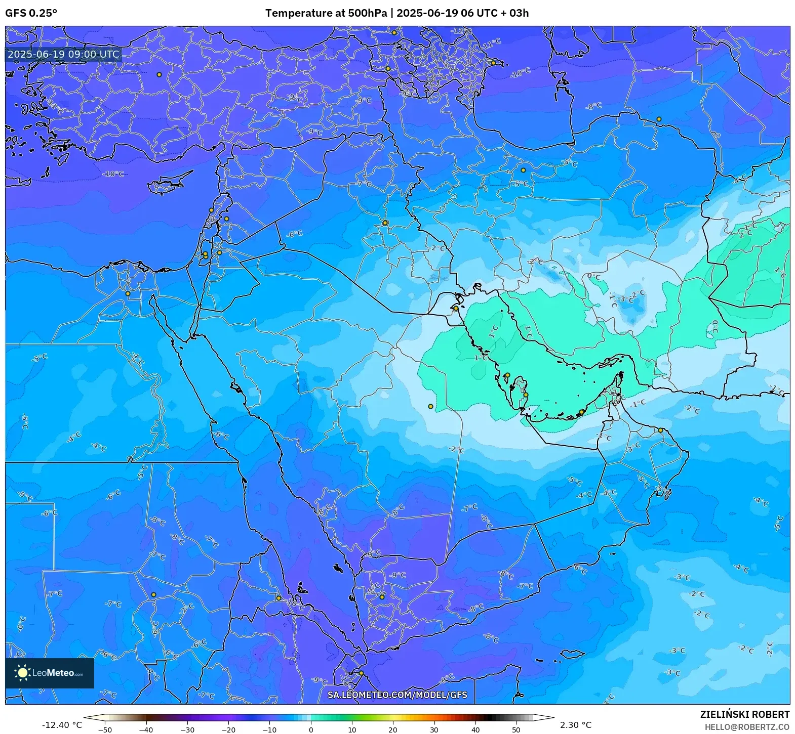 GFS model - Middle East, Temperature at 500hPa GFS model - Middle East, Temperature at 500hPa