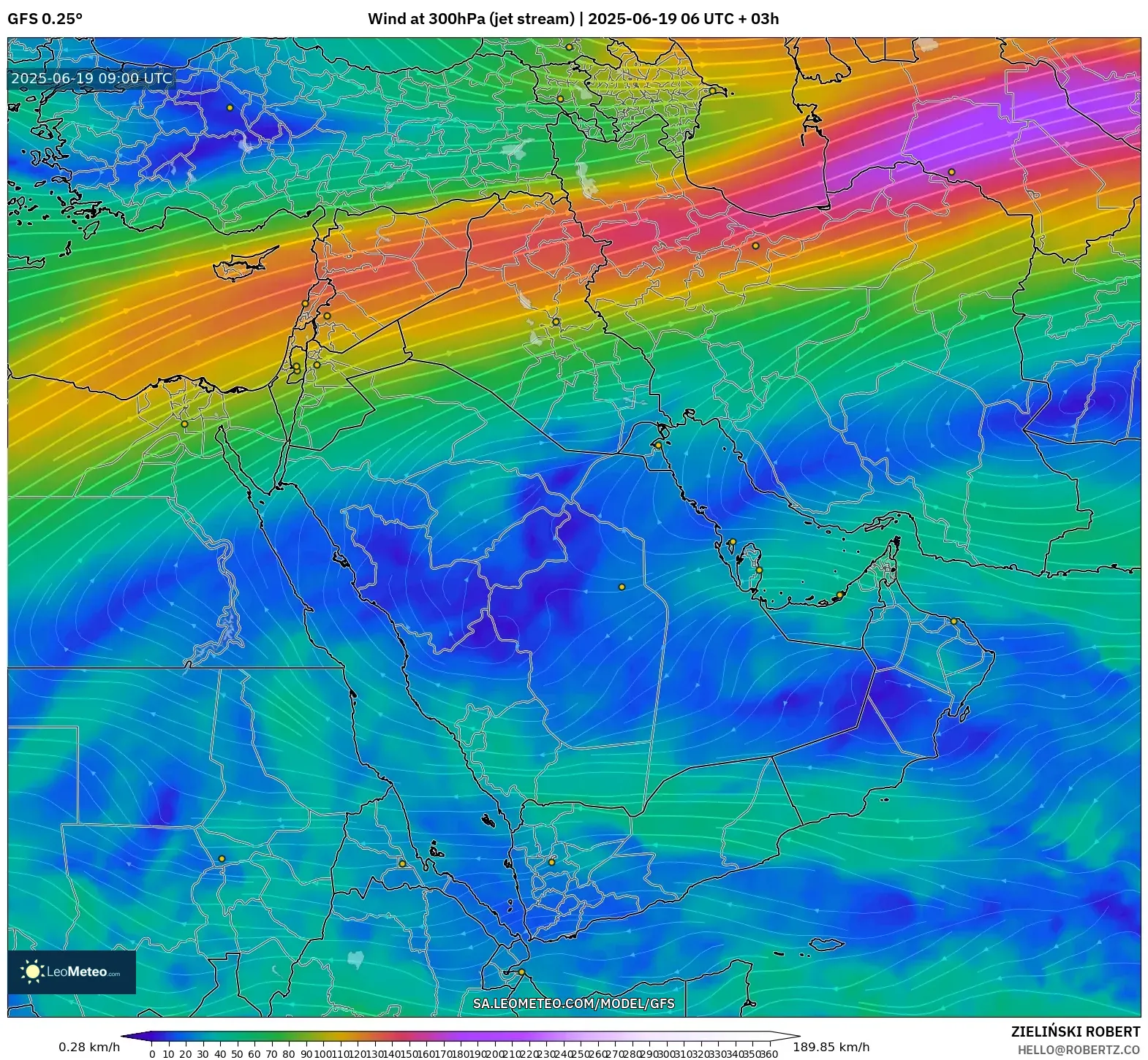GFS model - Middle East, Wind at 300hPa (jet stream) GFS model - Middle East, Wind at 300hPa (jet stream)