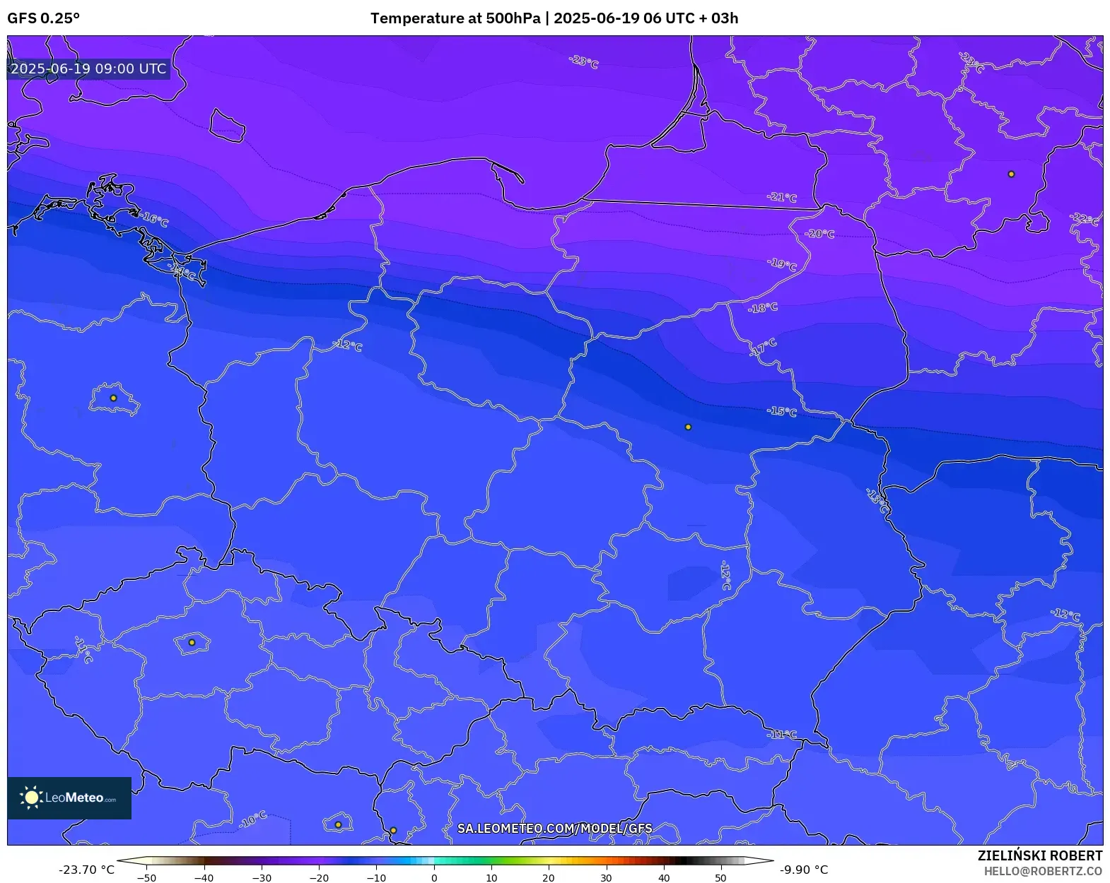 GFS model - Poland, Temperature at 500hPa GFS model - Poland, Temperature at 500hPa