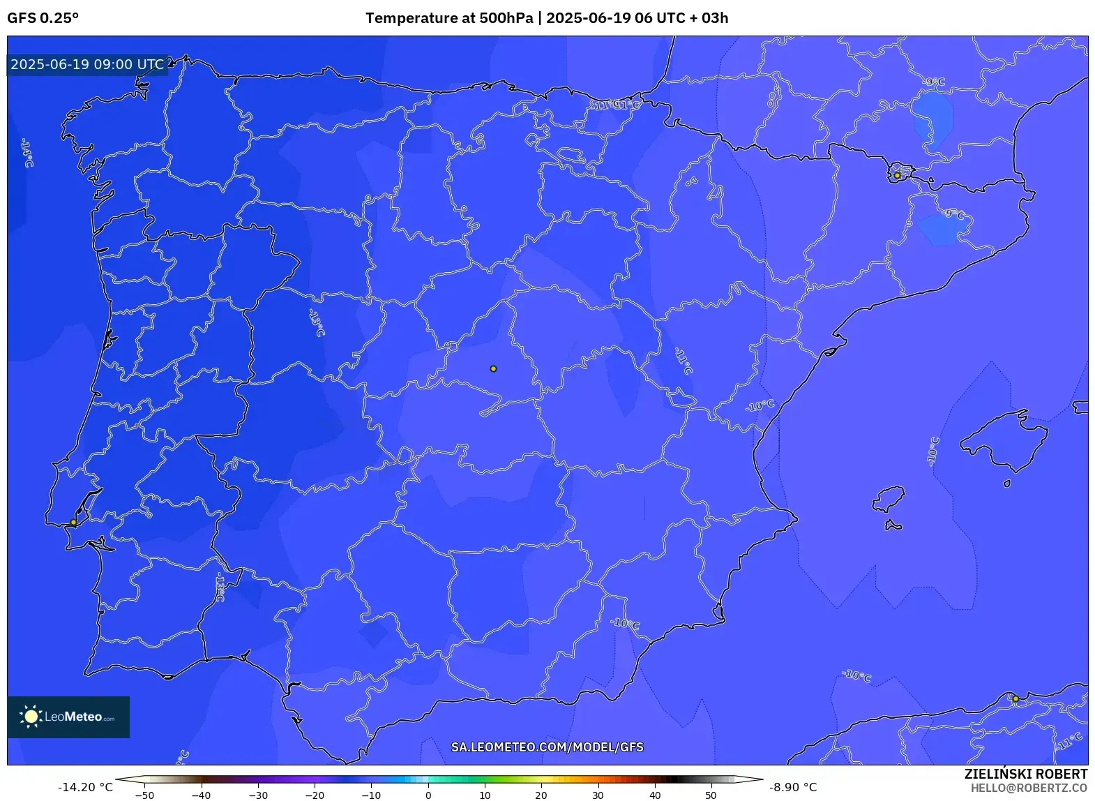 GFS model - Spain, Temperature at 500hPa GFS model - Spain, Temperature at 500hPa