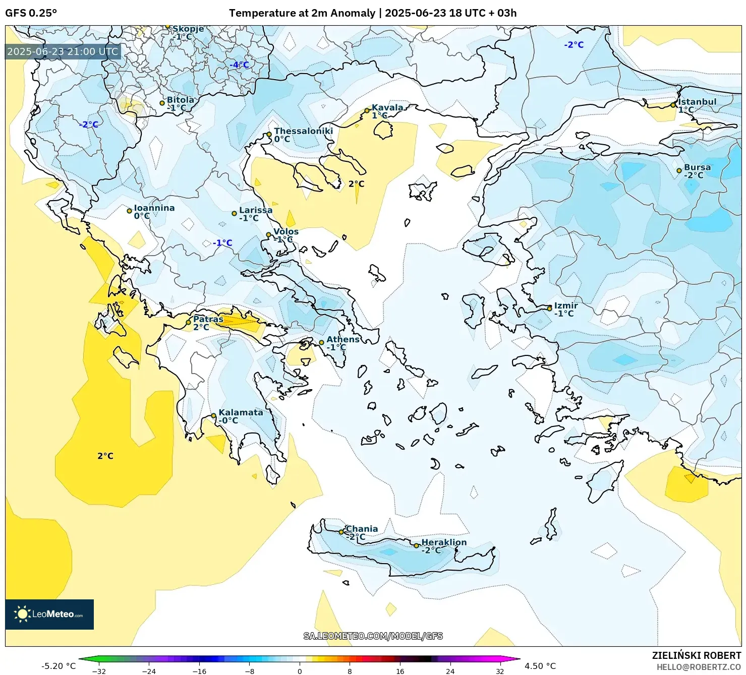 GFS model - Greece, Temperature at 2m Anomaly GFS model - Greece, Temperature at 2m Anomaly