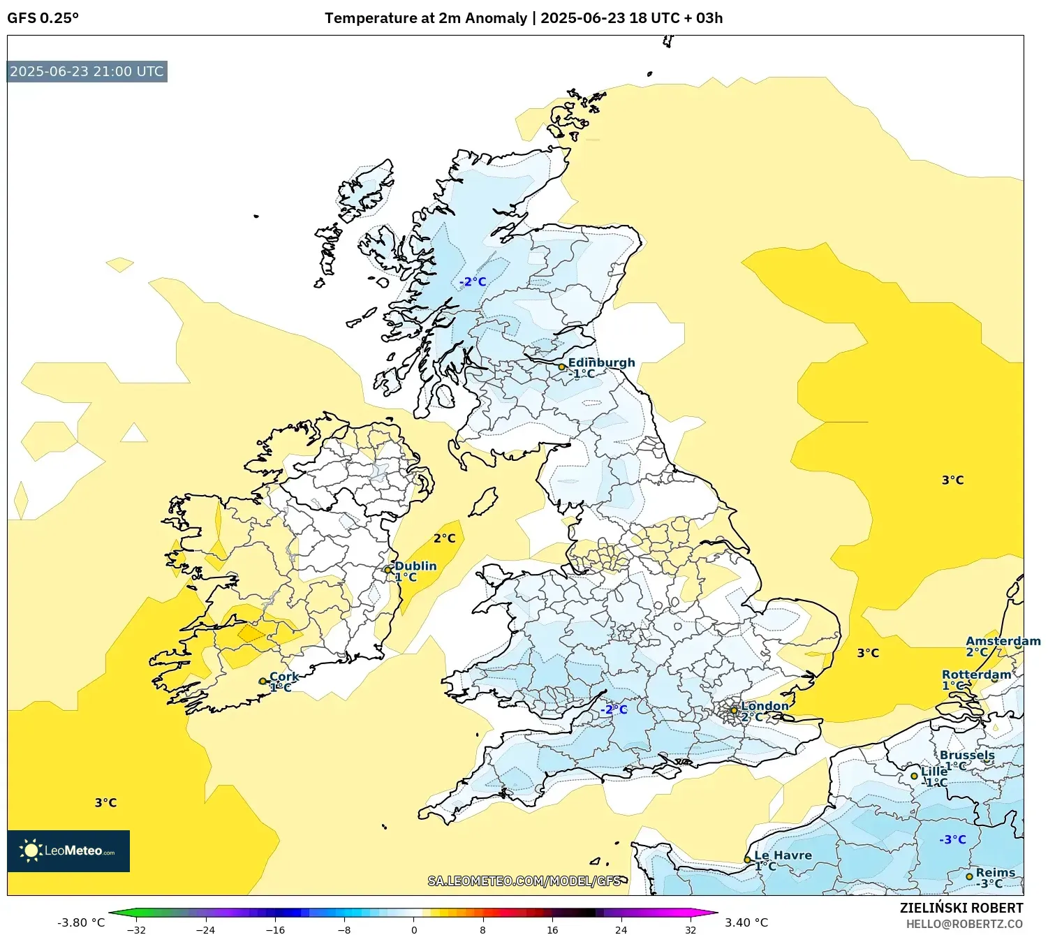 GFS model - United Kingdom, Temperature at 2m Anomaly GFS model - United Kingdom, Temperature at 2m Anomaly