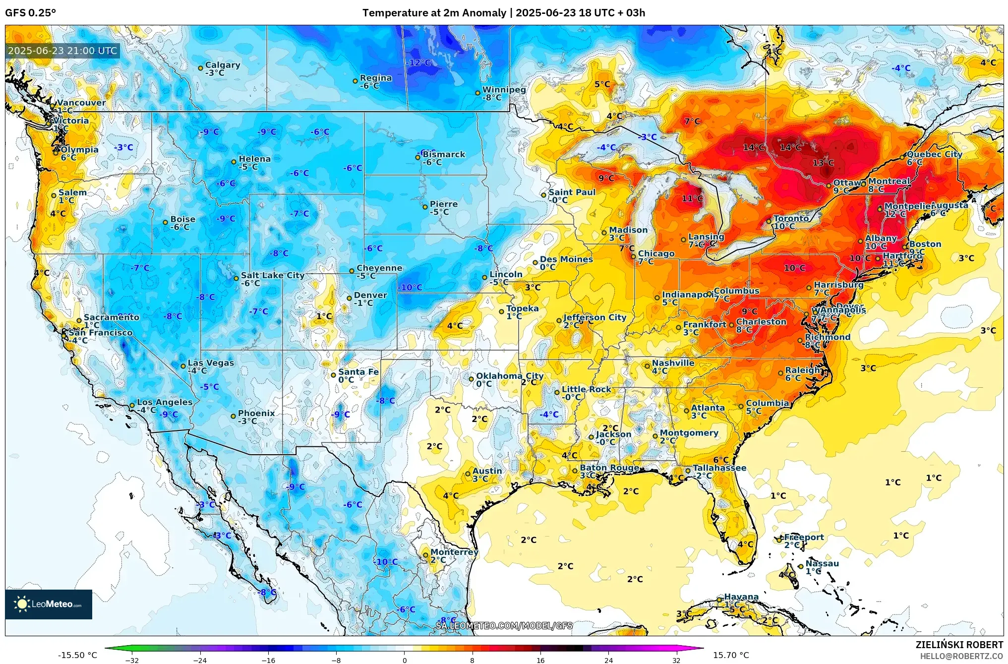 GFS model - United States, Temperature at 2m Anomaly GFS model - United States, Temperature at 2m Anomaly