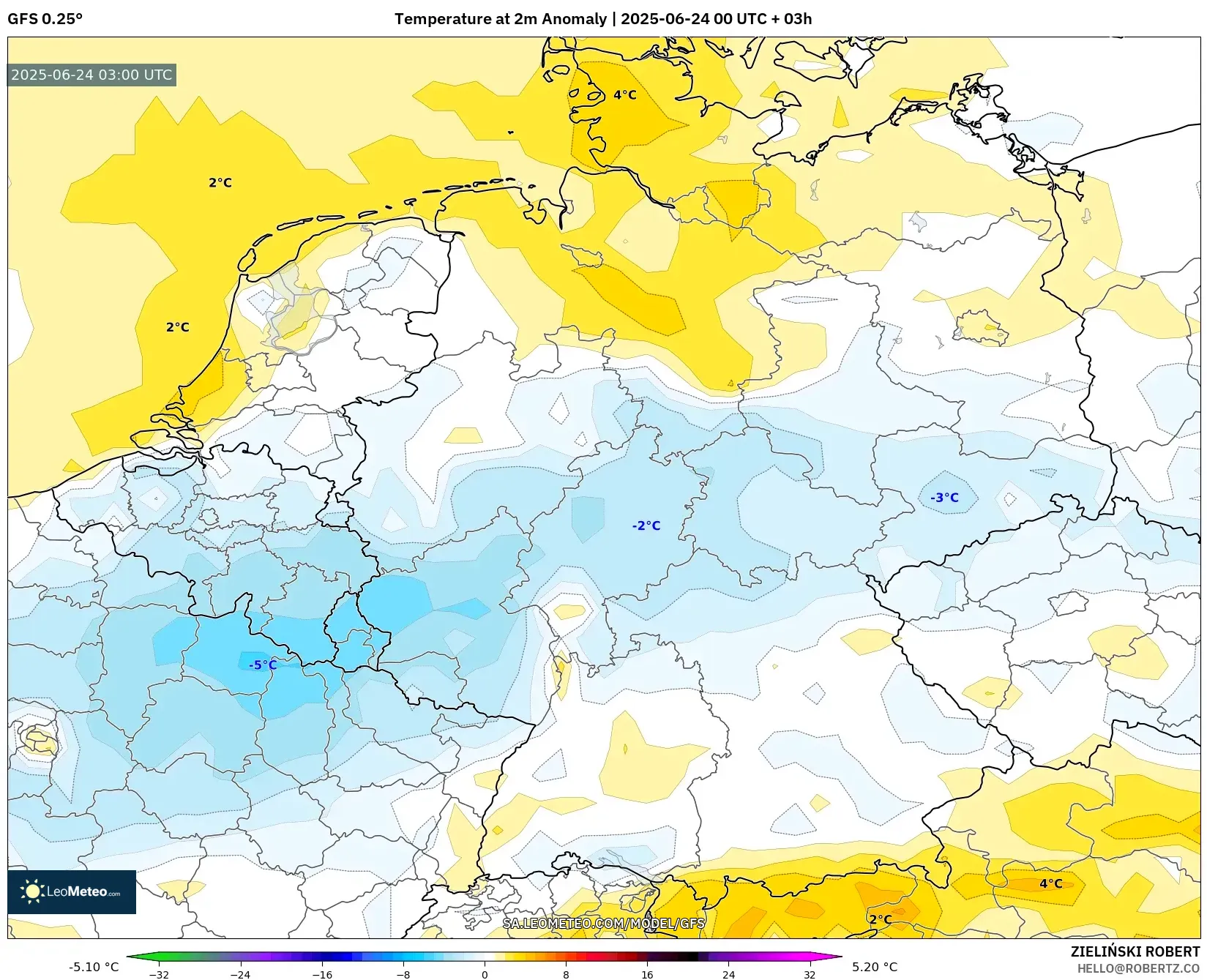GFS model - Germany, Temperature at 2m Anomaly GFS model - Germany, Temperature at 2m Anomaly