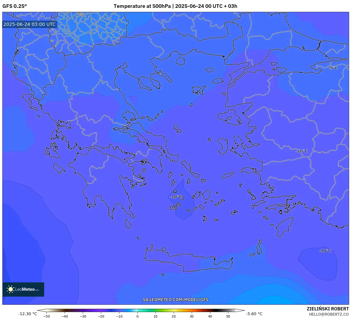 GFS model - Greece, Temperature at 500hPa GFS model - Greece, Temperature at 500hPa