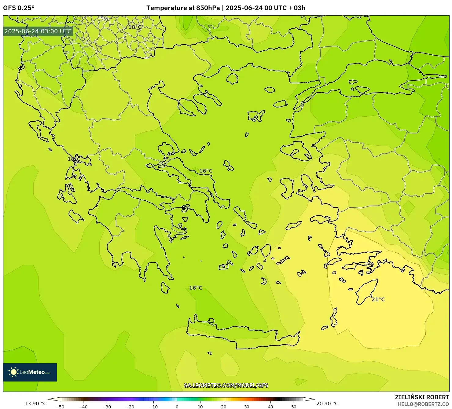 GFS model - Greece, Temperature at 850hPa GFS model - Greece, Temperature at 850hPa