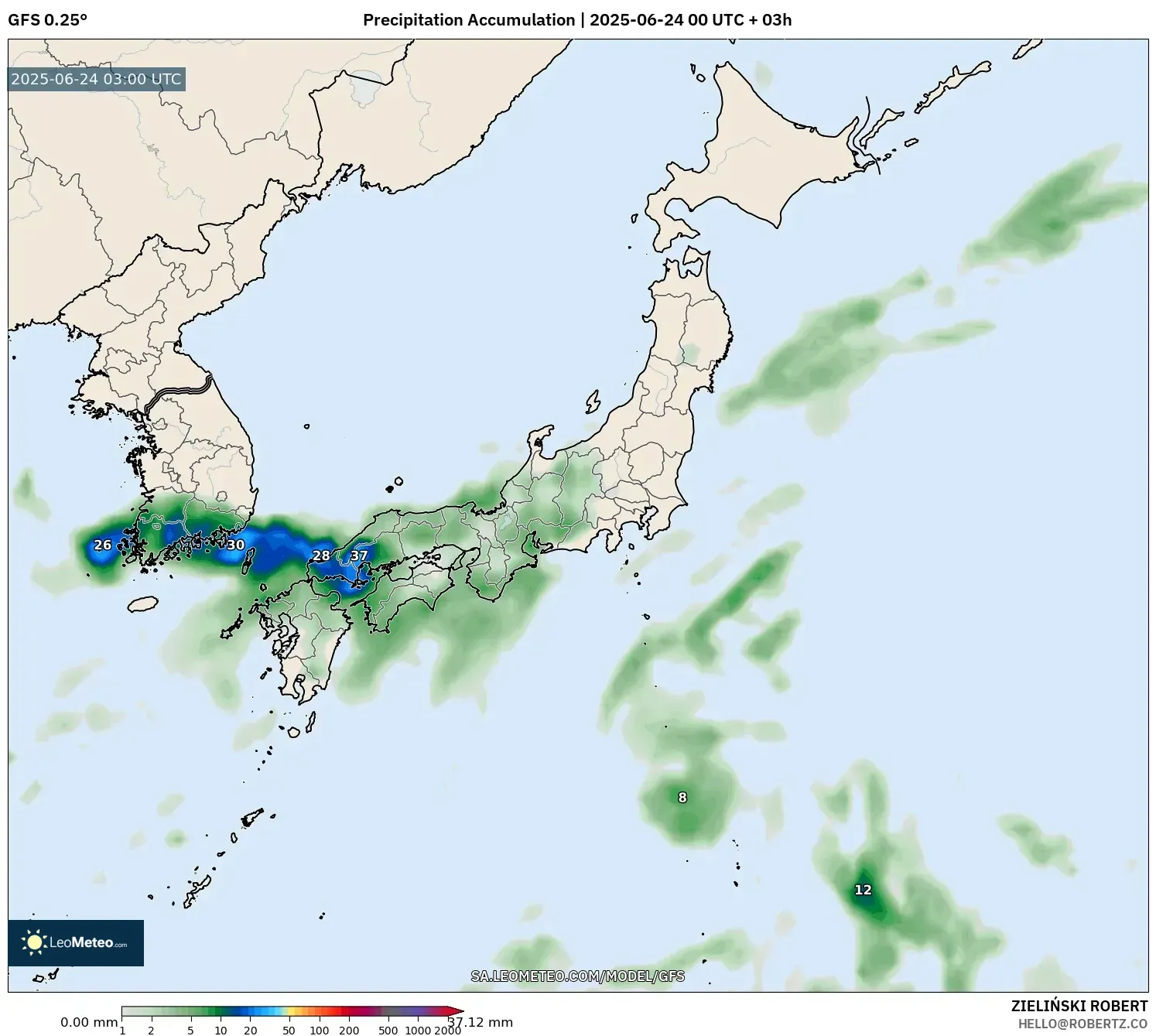 GFS model - Japan, Precipitation Accumulation