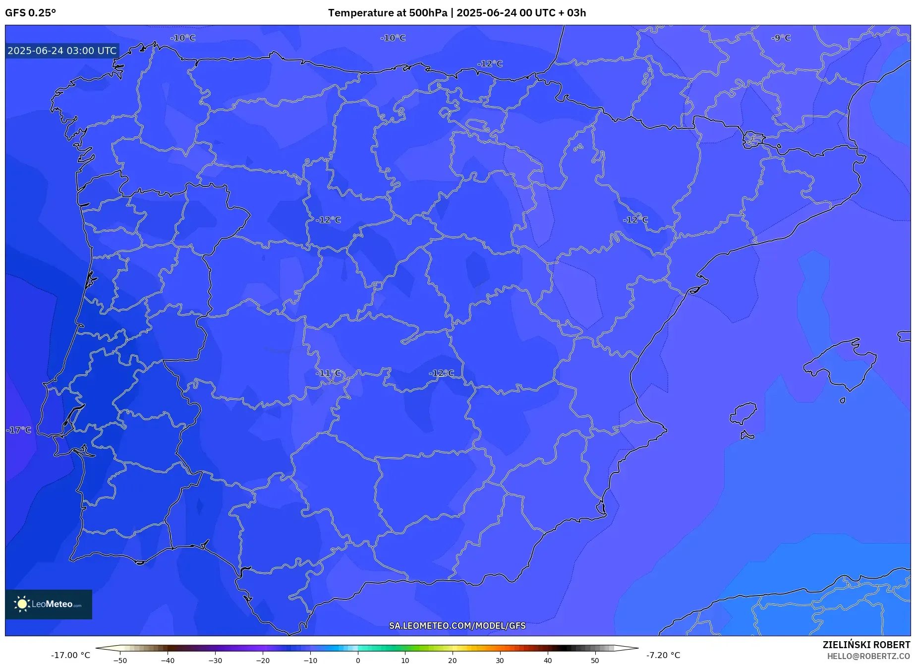 GFS model - Spain, Temperature at 500hPa GFS model - Spain, Temperature at 500hPa