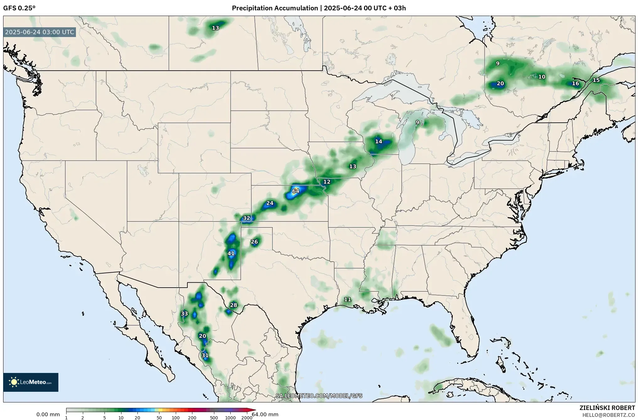 GFS model - United States, Precipitation Accumulation