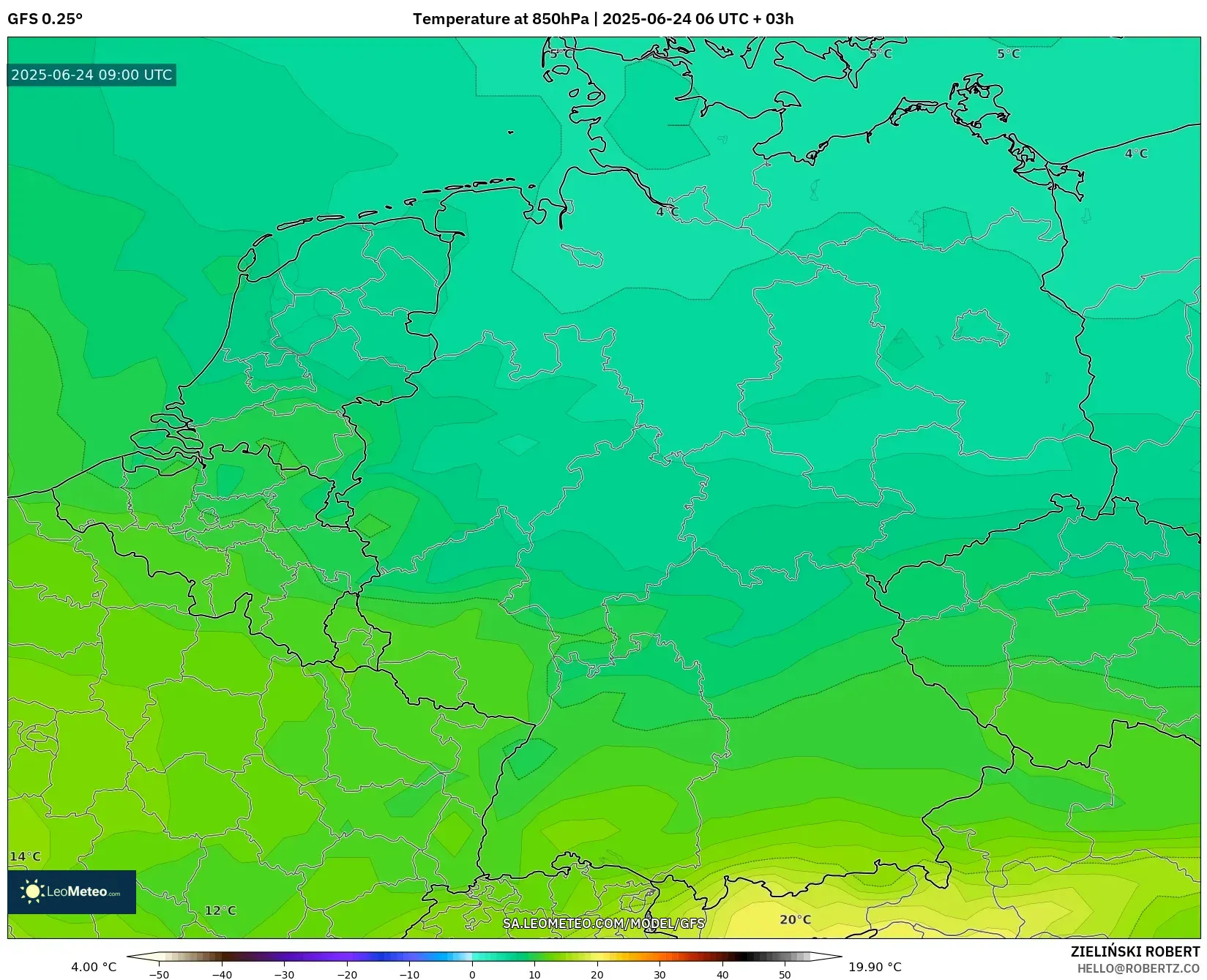 GFS model - Germany, Temperature at 850hPa GFS model - Germany, Temperature at 850hPa