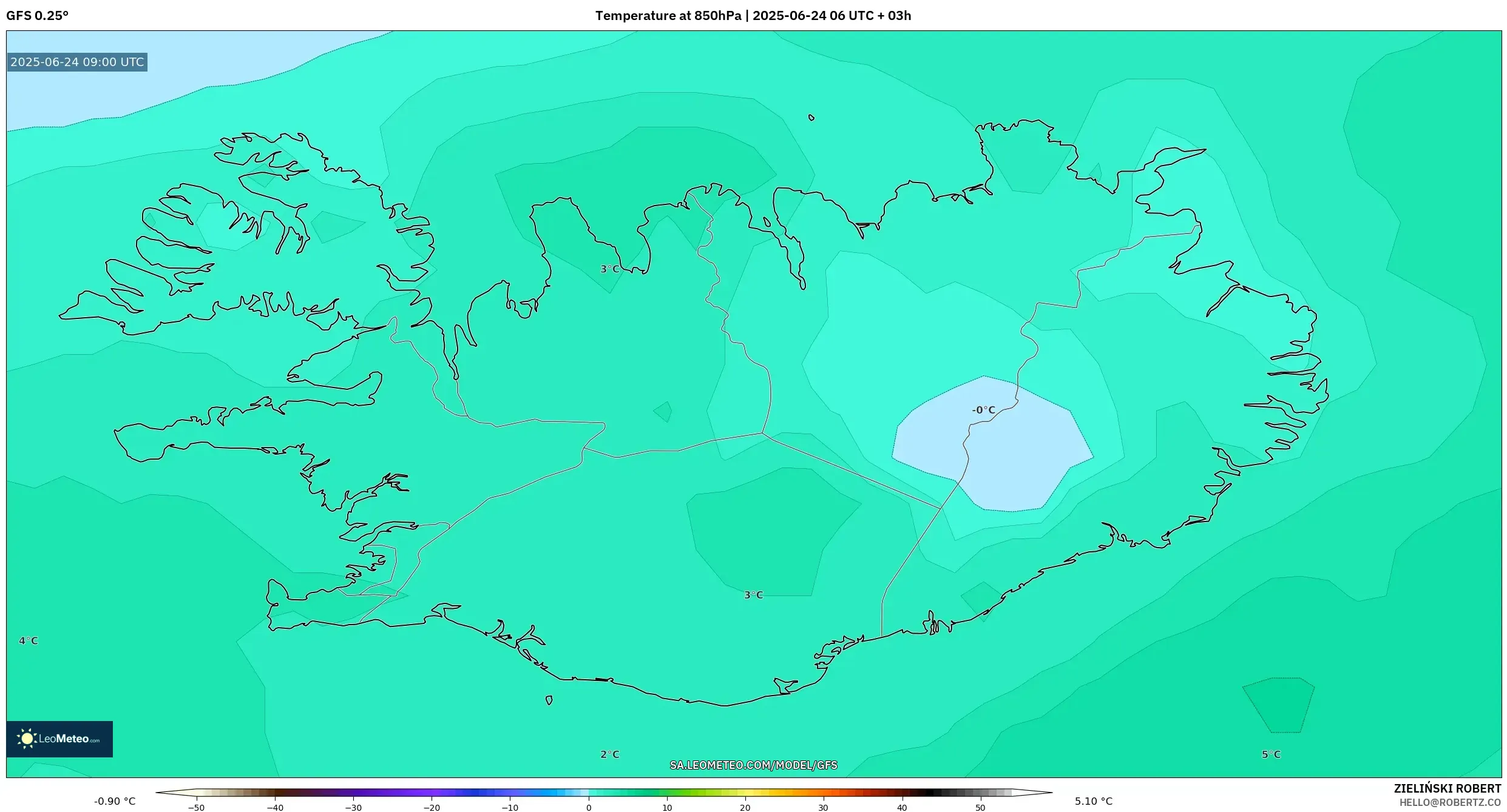 GFS model - Iceland, Temperature at 850hPa GFS model - Iceland, Temperature at 850hPa