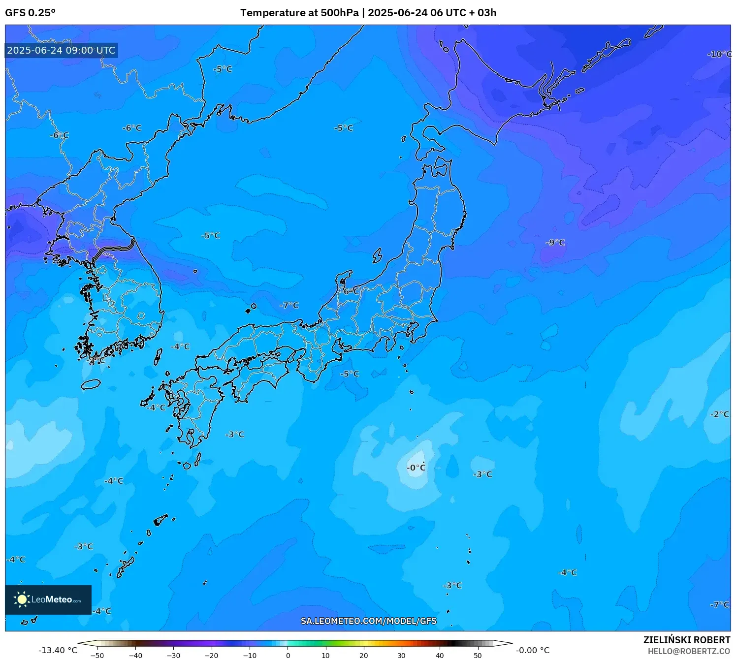 GFS model - Japan, Temperature at 500hPa GFS model - Japan, Temperature at 500hPa