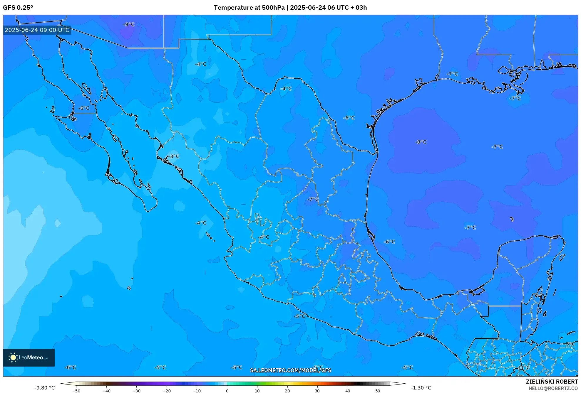 GFS model - Mexico, Temperature at 500hPa GFS model - Mexico, Temperature at 500hPa