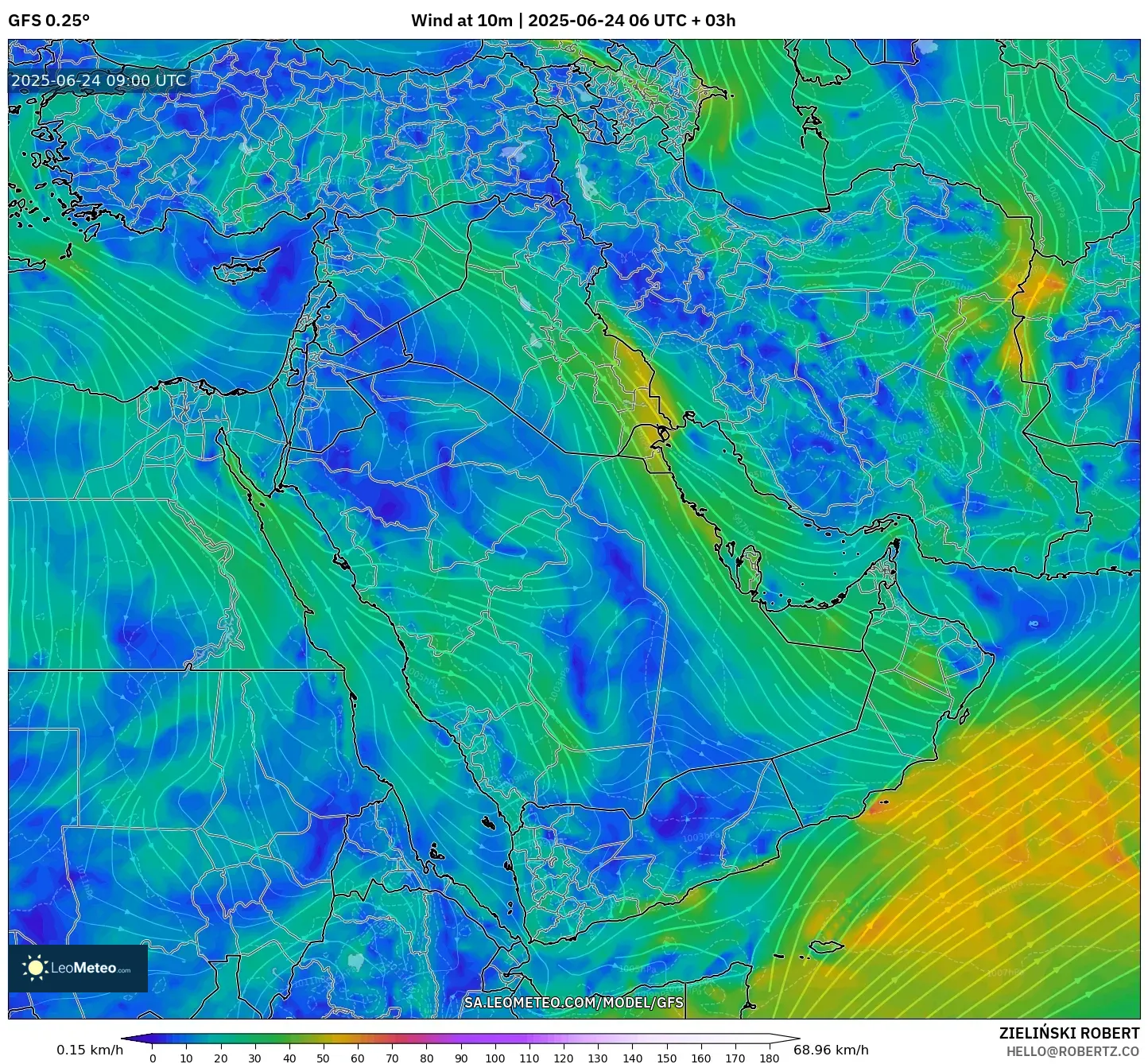 GFS model - Middle East, Wind at 10m GFS model - Middle East, Wind at 10m