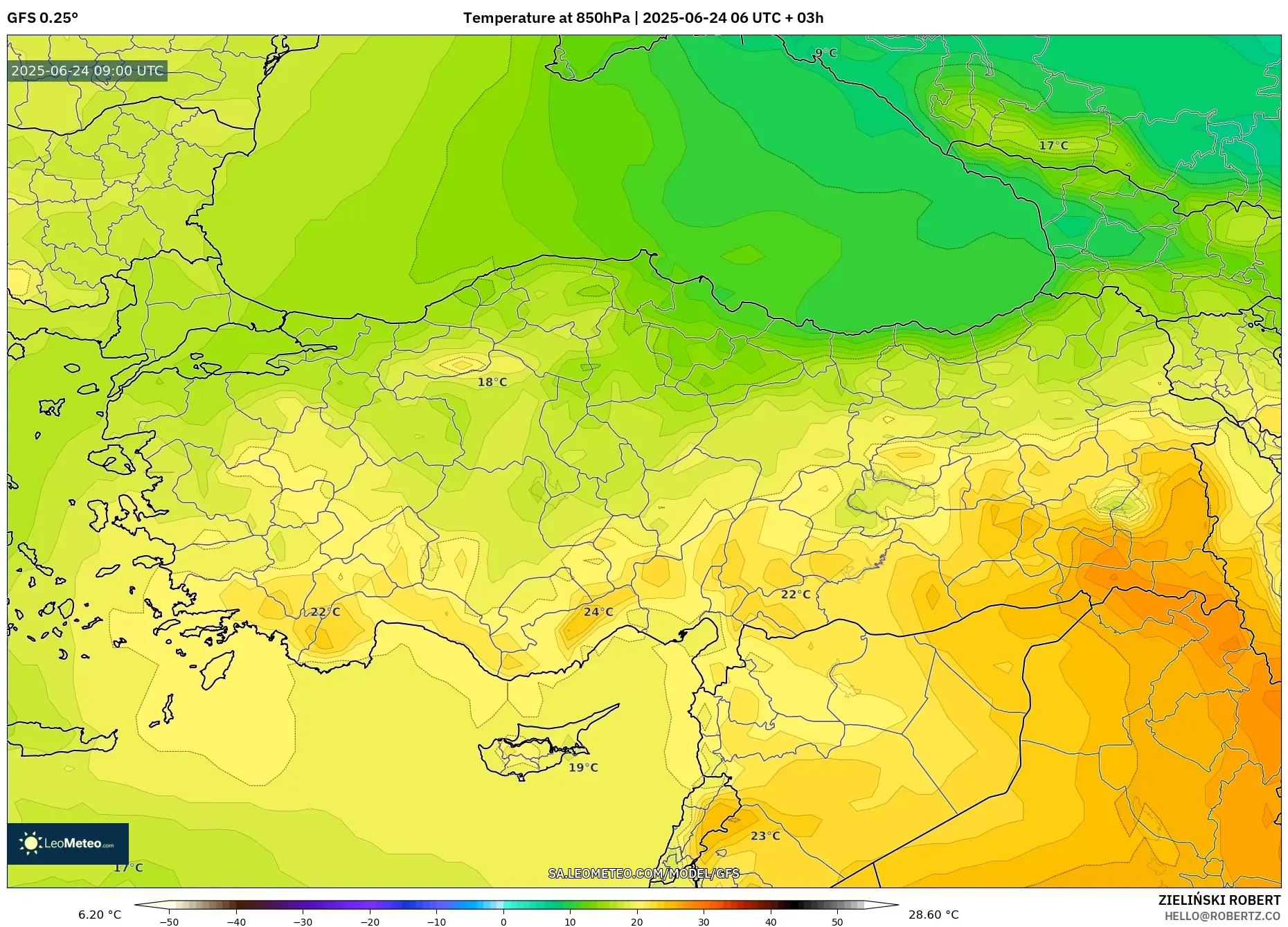 GFS model - Turkey, Temperature at 850hPa GFS model - Turkey, Temperature at 850hPa