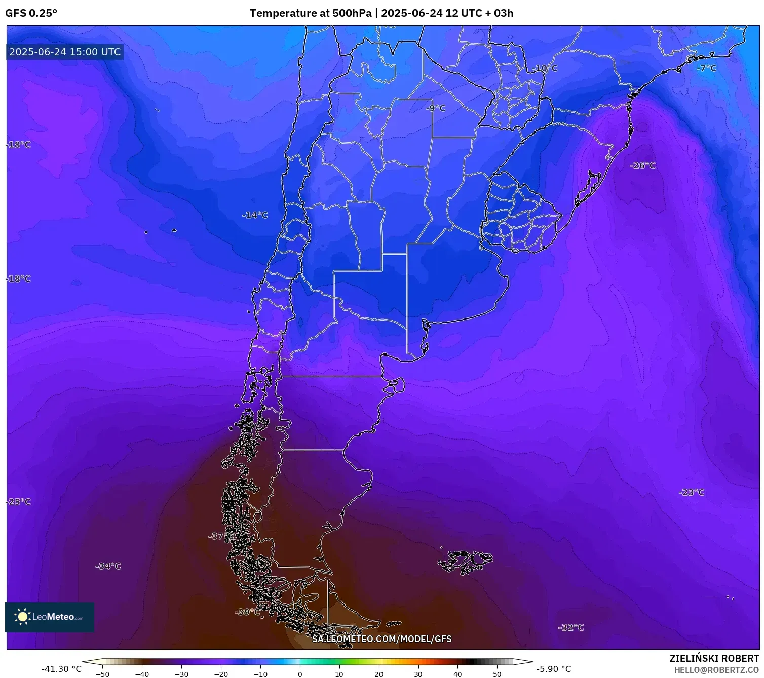 GFS model - Argentina, Temperature at 500hPa GFS model - Argentina, Temperature at 500hPa