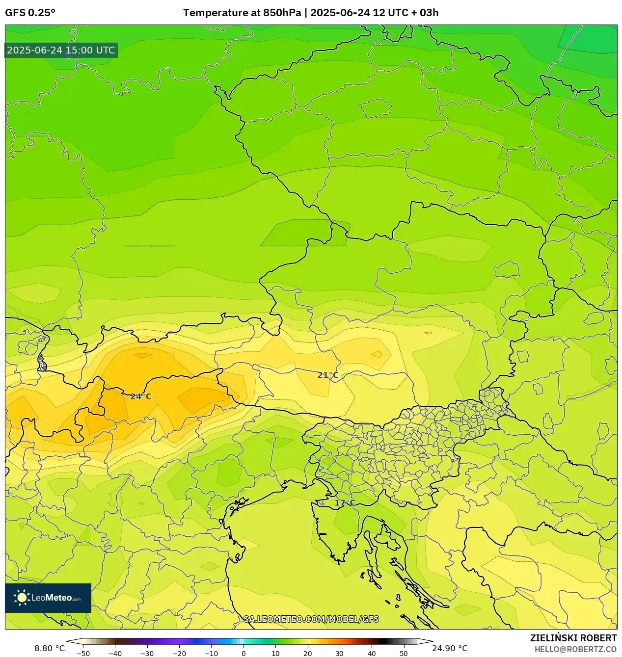 GFS model - Austria, Temperature at 850hPa GFS model - Austria, Temperature at 850hPa