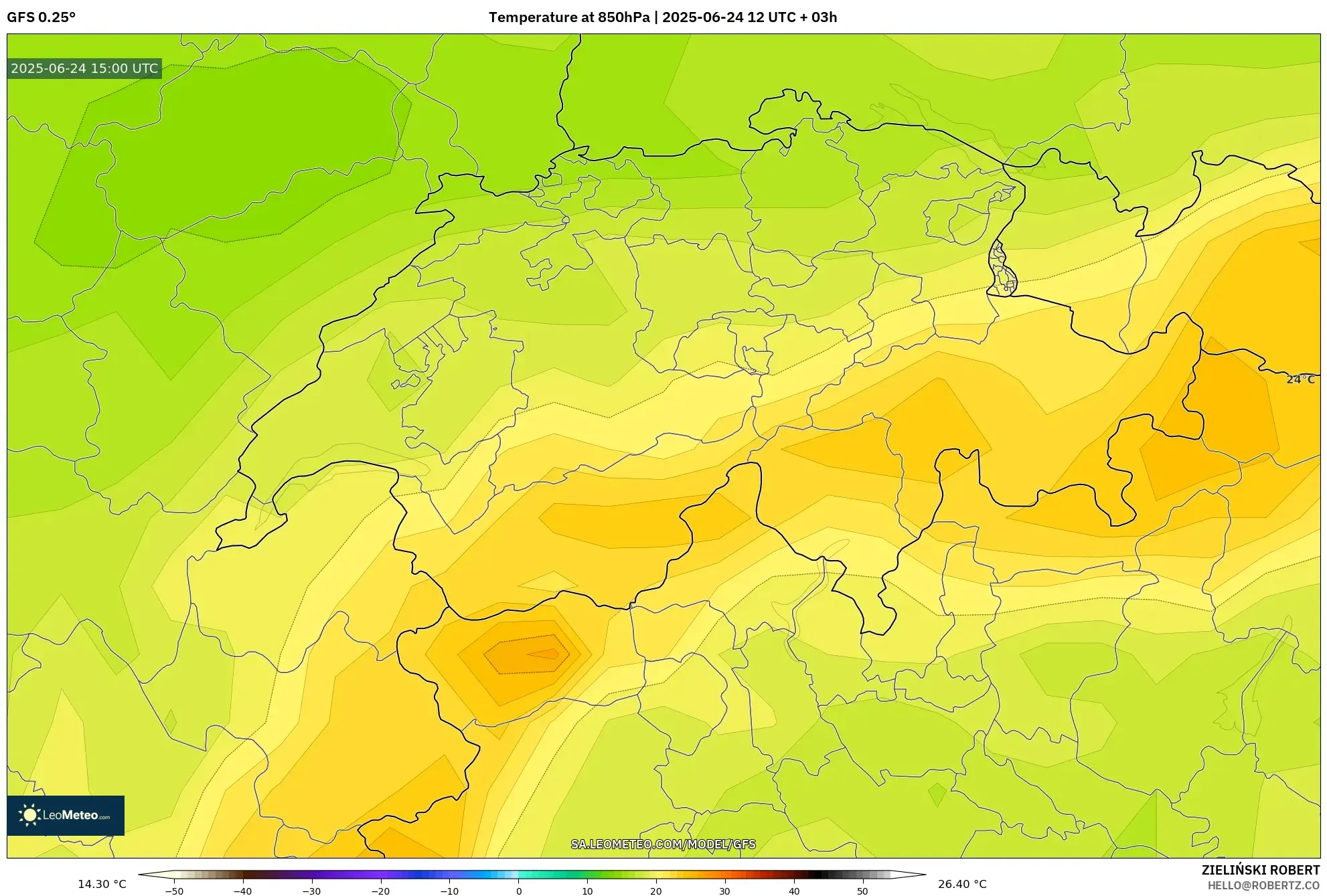 GFS model - Switzerland, Temperature at 850hPa GFS model - Switzerland, Temperature at 850hPa