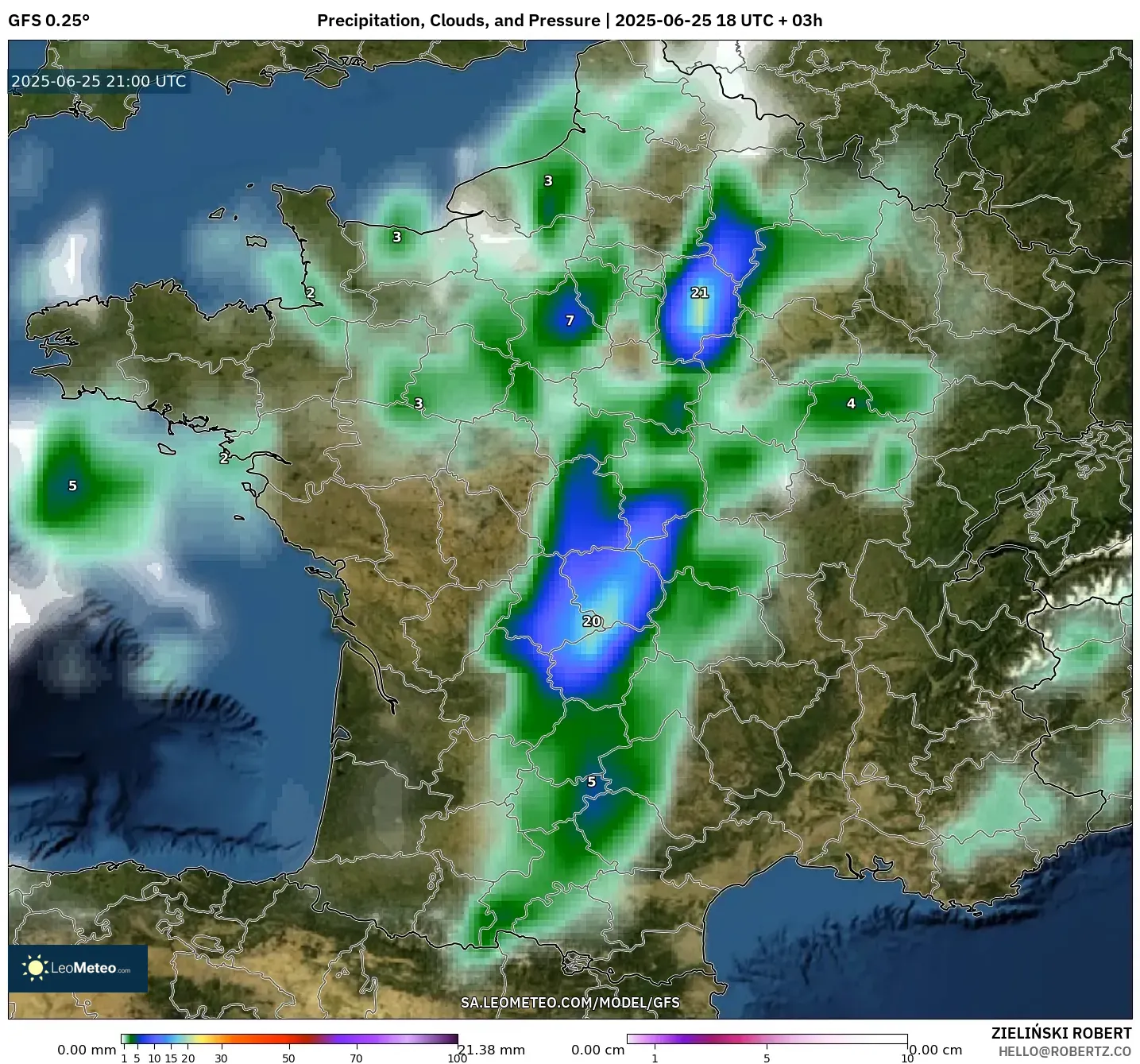 GFS model - France, Precipitation, Clouds, and Pressure GFS model - France, Precipitation, Clouds, and Pressure