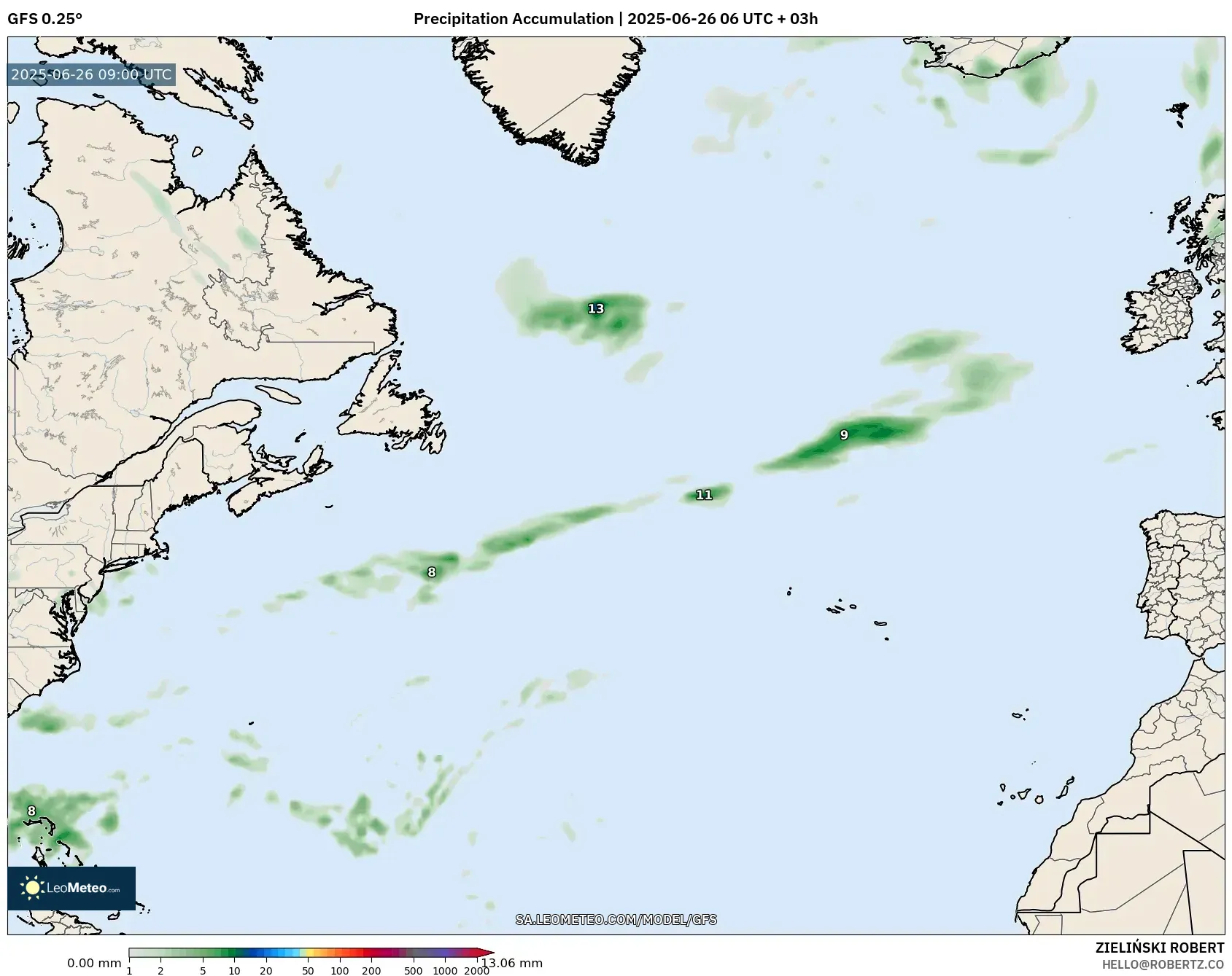 GFS model - North Atlantic, Precipitation Accumulation GFS model - North Atlantic, Precipitation Accumulation