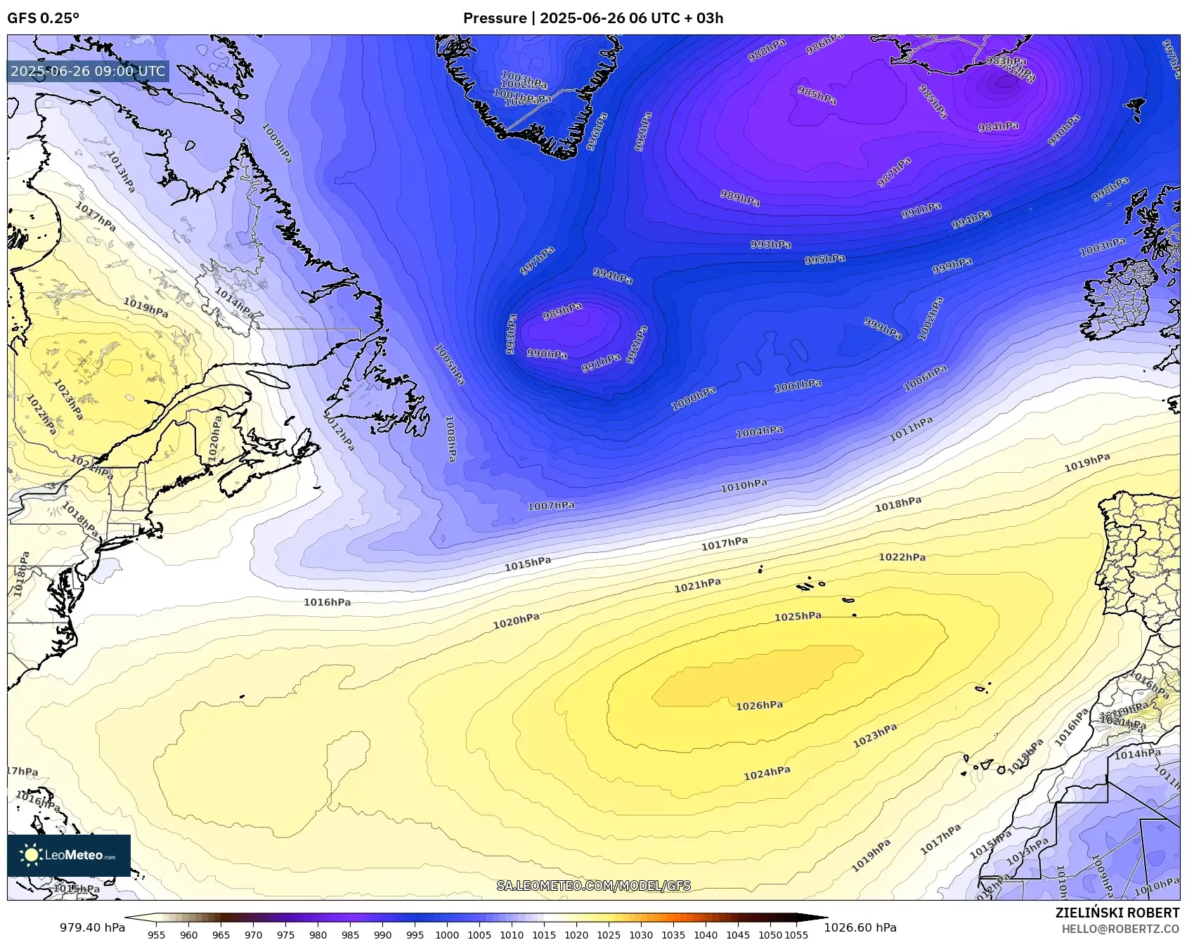 GFS model - North Atlantic, Pressure GFS model - North Atlantic, Pressure