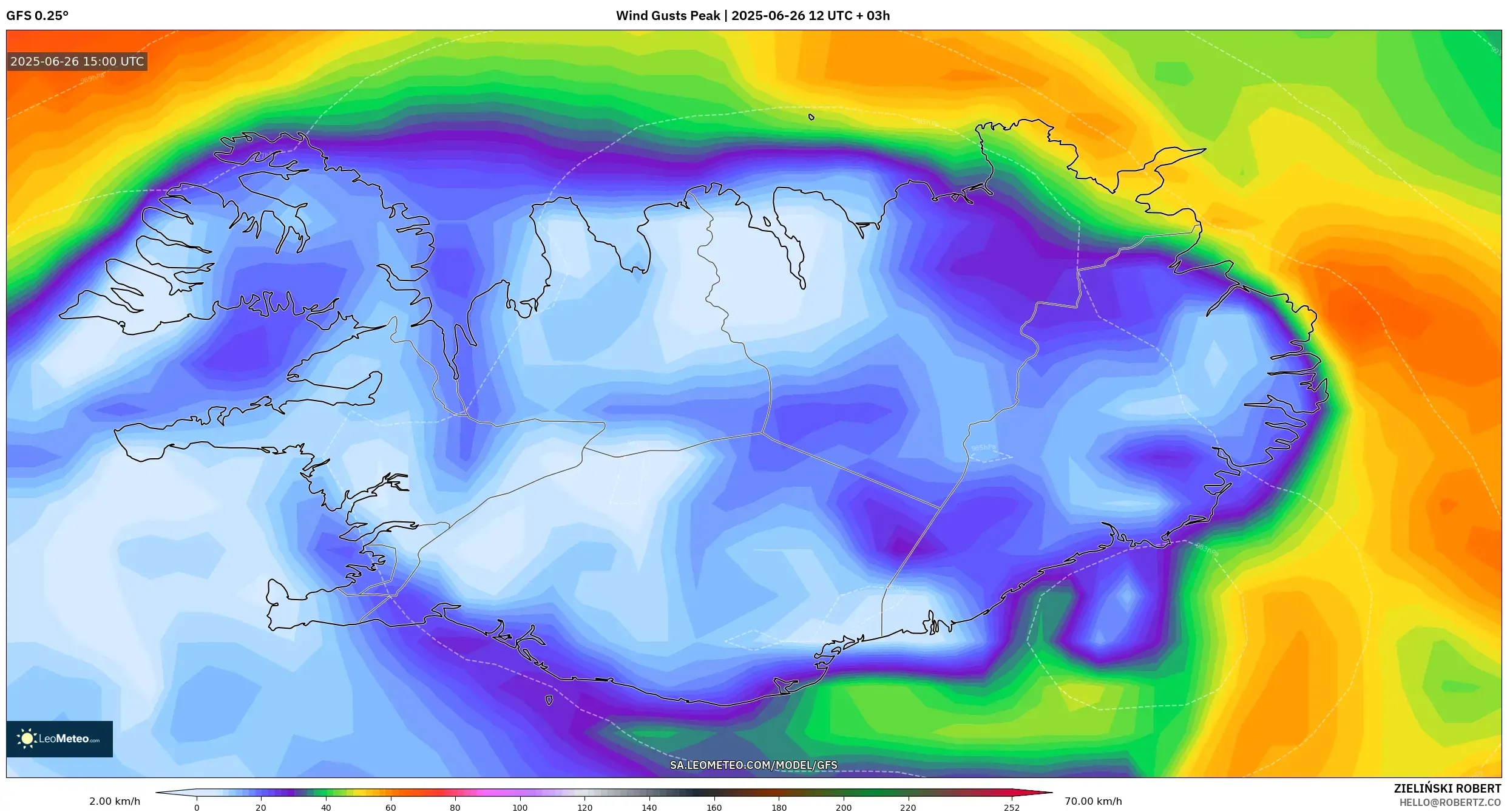 GFS model - Iceland, Wind Gusts Peak GFS model - Iceland, Wind Gusts Peak
