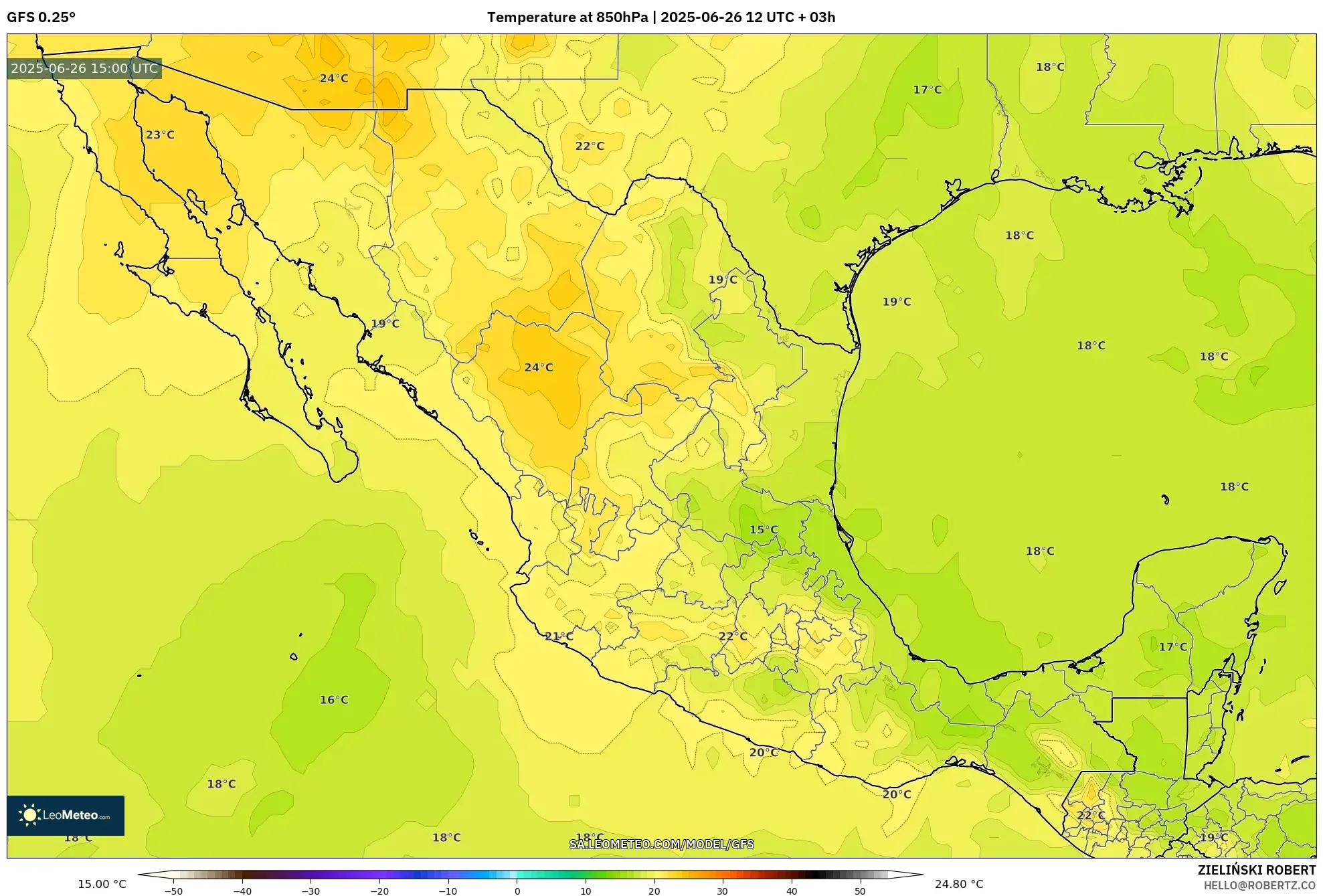 GFS model - Mexico, Temperature at 850hPa GFS model - Mexico, Temperature at 850hPa