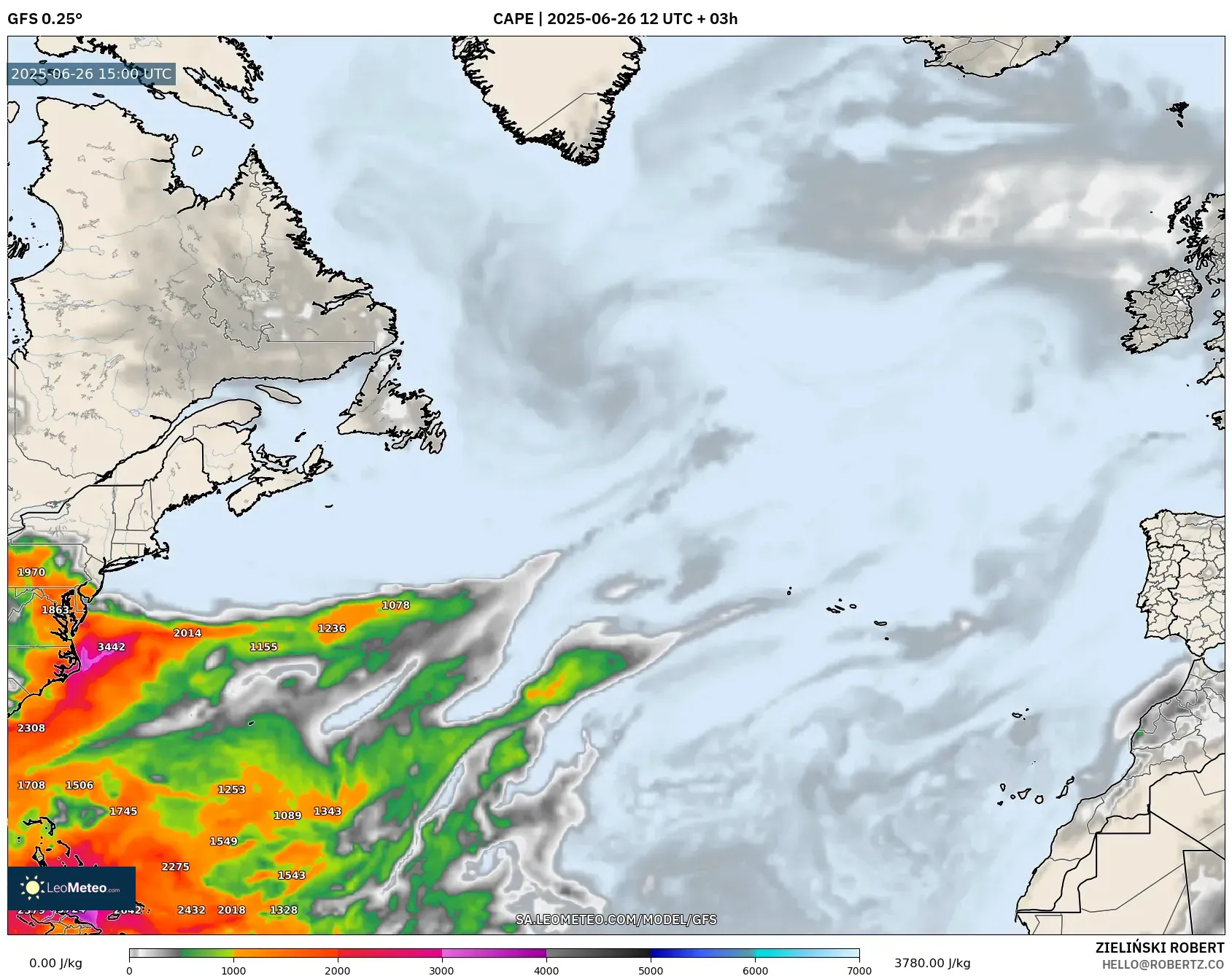 GFS model - North Atlantic, CAPE GFS model - North Atlantic, CAPE