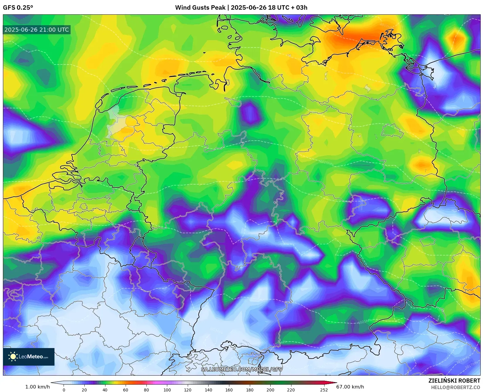 GFS model - Germany, Wind Gusts Peak GFS model - Germany, Wind Gusts Peak