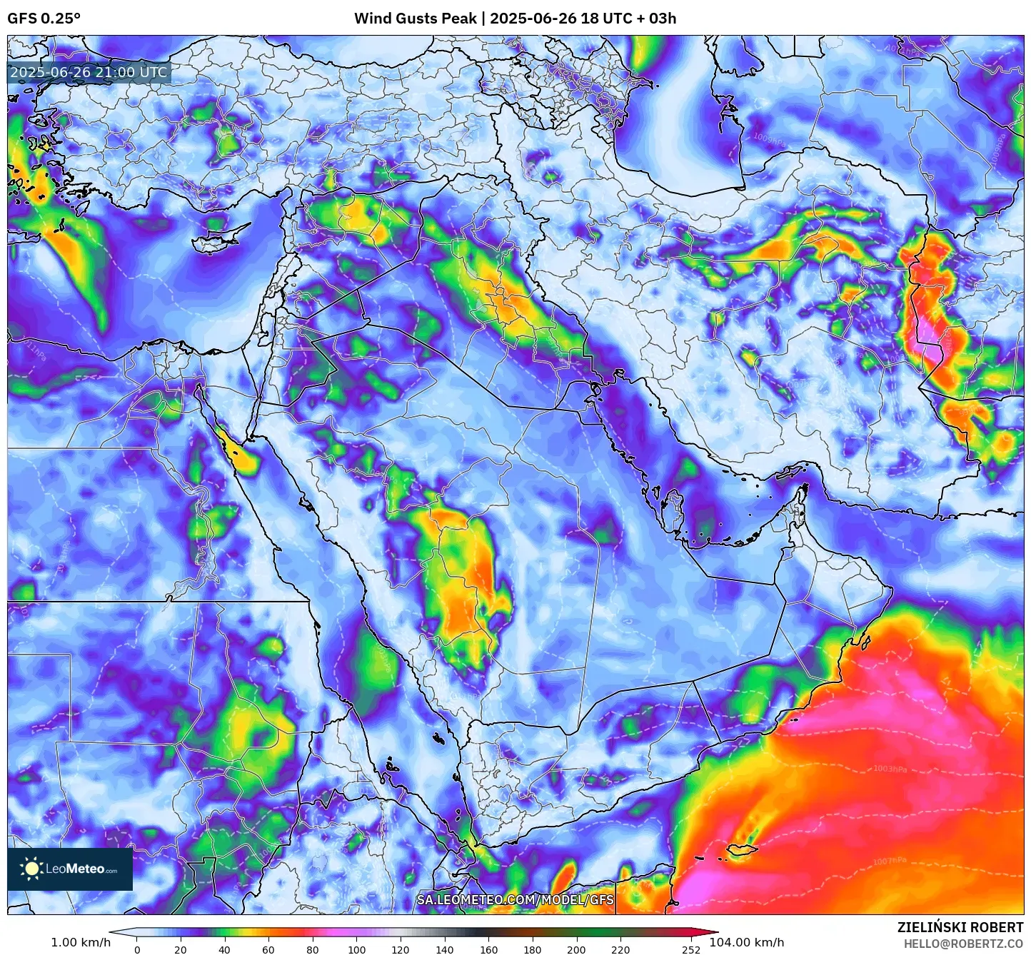 GFS model - Middle East, Wind Gusts Peak GFS model - Middle East, Wind Gusts Peak